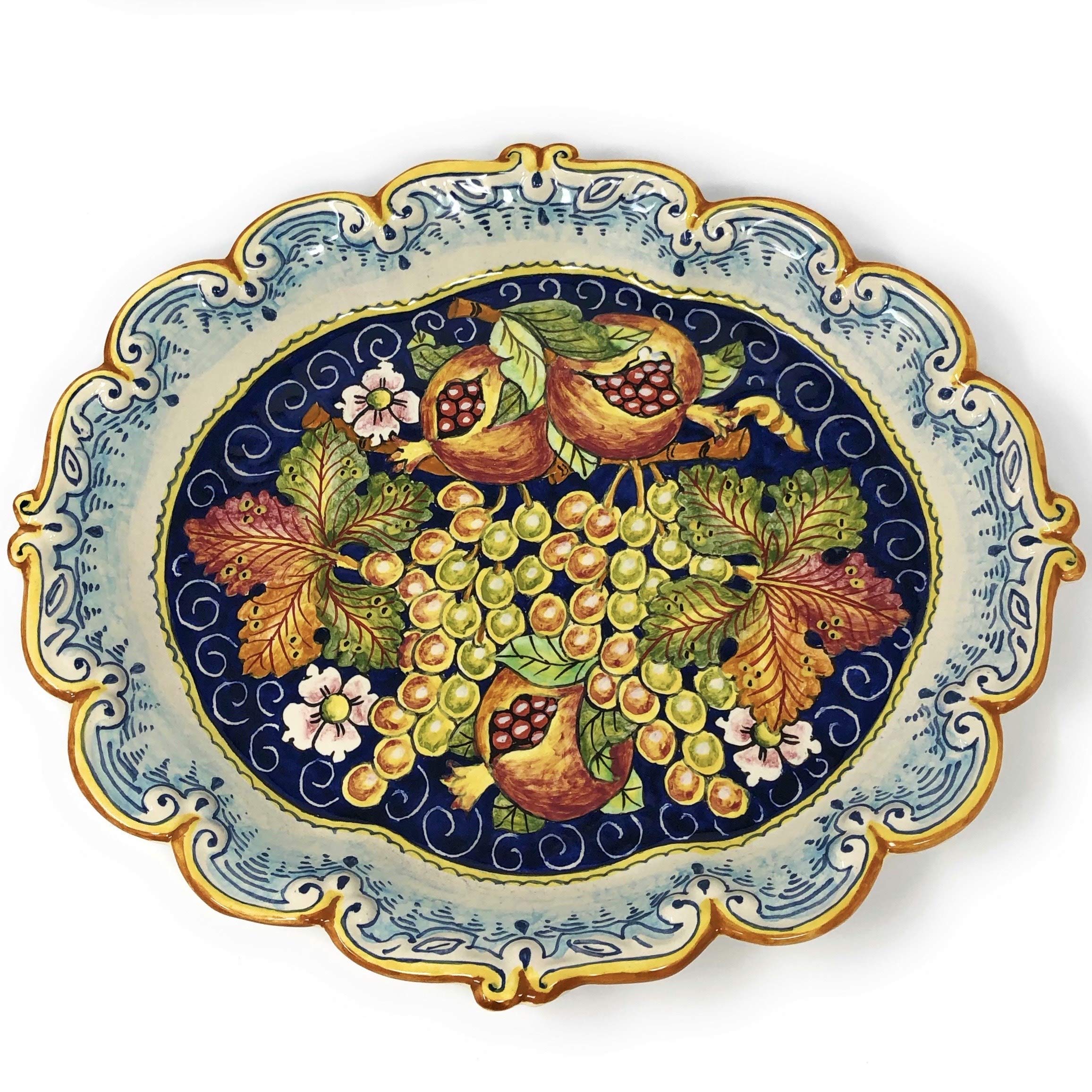 Italian Hand Painted Ceramic Serving Tray - Tuscan Art Pottery Fruit Decorated Plate, Made in Italy - Perfect for Kitchen, Dining Room Decor & Gift Giving