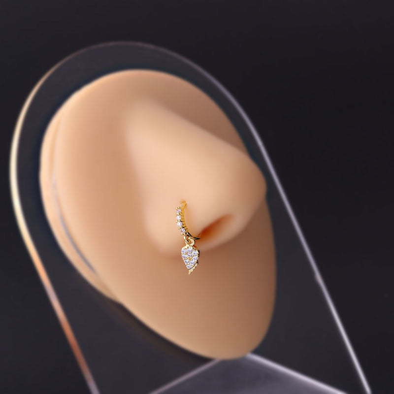 18K Gold Cross Dangle Hoop Nose Ring - Elegant Religious Jewelry for Women | Perfect for Everyday Wear, Parties & Special Occasions | HSPJ670