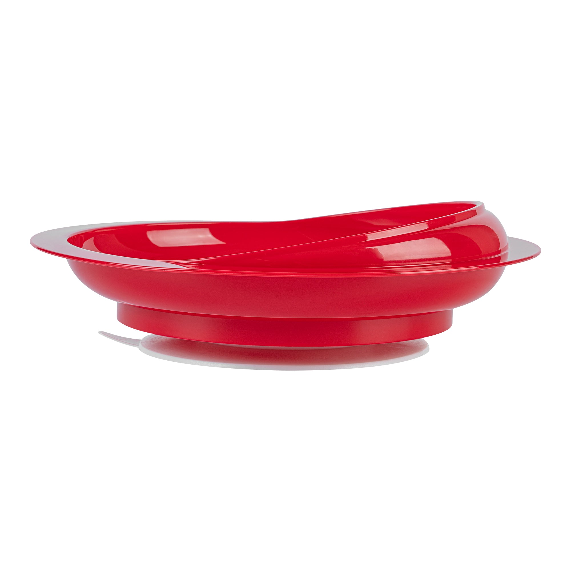 Adapt Tek Round Red Plastic Scoop Plate - Spillproof with Suction Base, 9 x 9 x 2.25 Inches, 1 Count - Perfect for Baby Feeding, Toddler Mealtime & Special Needs Dining
