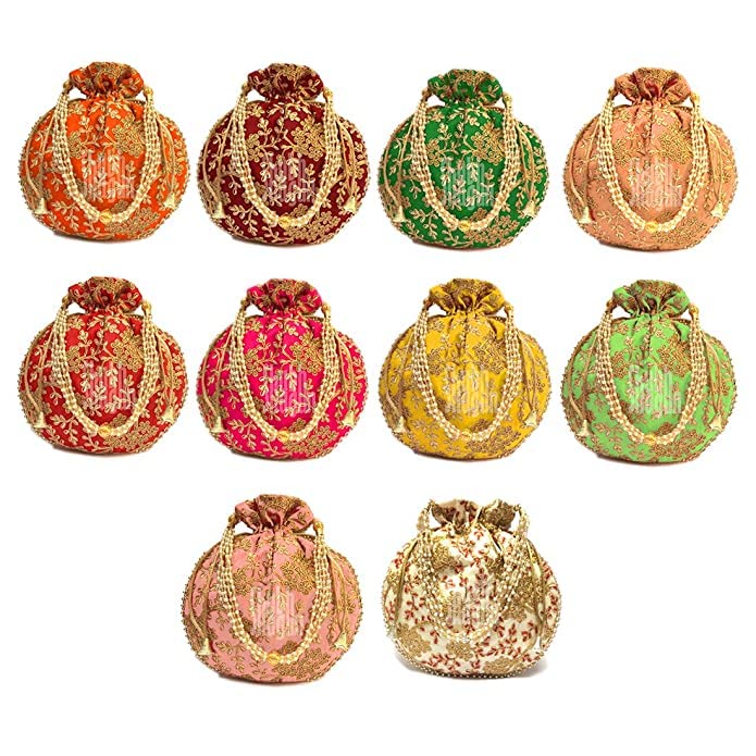 Handmade Designer Potli Bags for Women - Indian Beaded Jewelry & Wristlet Clutches - Perfect for Weddings, Parties & Return Gifts (Bridal Accessories, Ethnic Fashion)