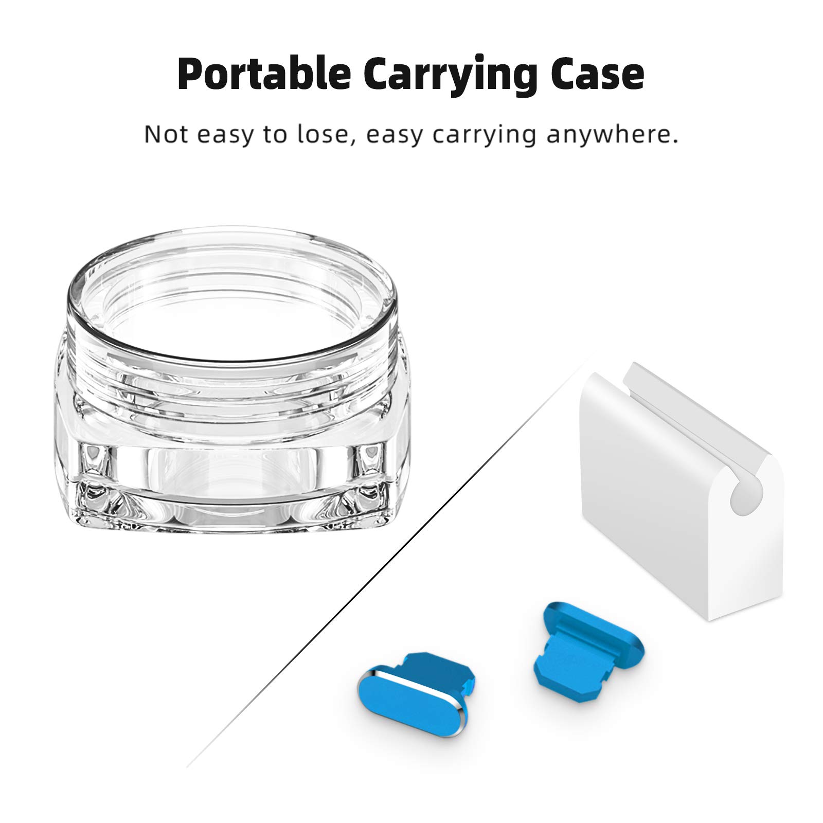 2 Pack Anti Dust Plugs for iPhone 14 Pro Max/13/12/11/Xs/XR/X/8/7/6 Plus/SE - 8 Pin Charging Port Dust Covers with Mini Storage Box - Compatible with AirPods & iPad Mini (Blue) - Keep Your Devices Clean & Protected at Home, Office or Travel