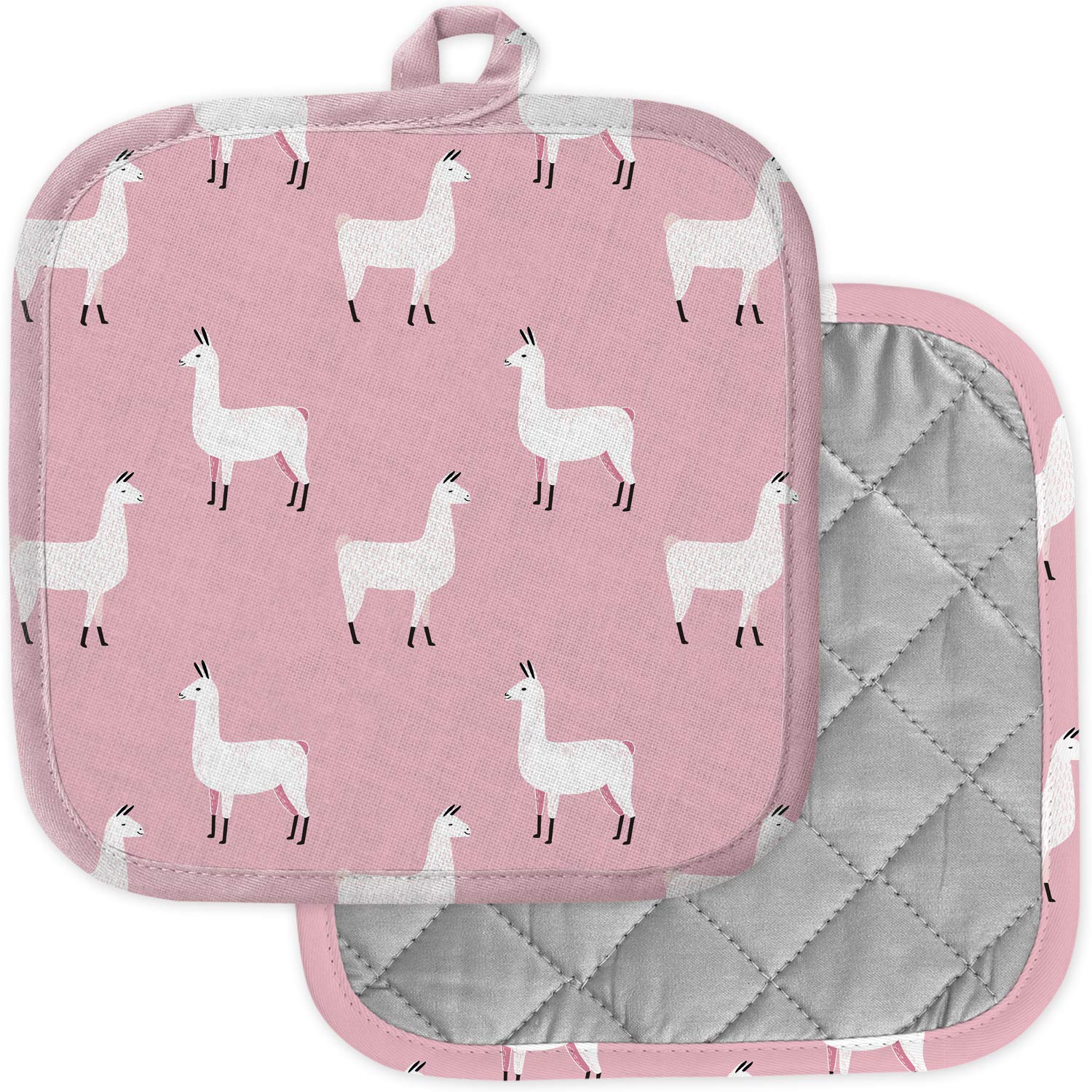 2 Pack Heat Resistant Kitchen Pot Holders - Washable Oven Mitts & Hot Pads for Cooking, Baking, Grilling - Llama Cactus Design Trivet for Countertop Protection