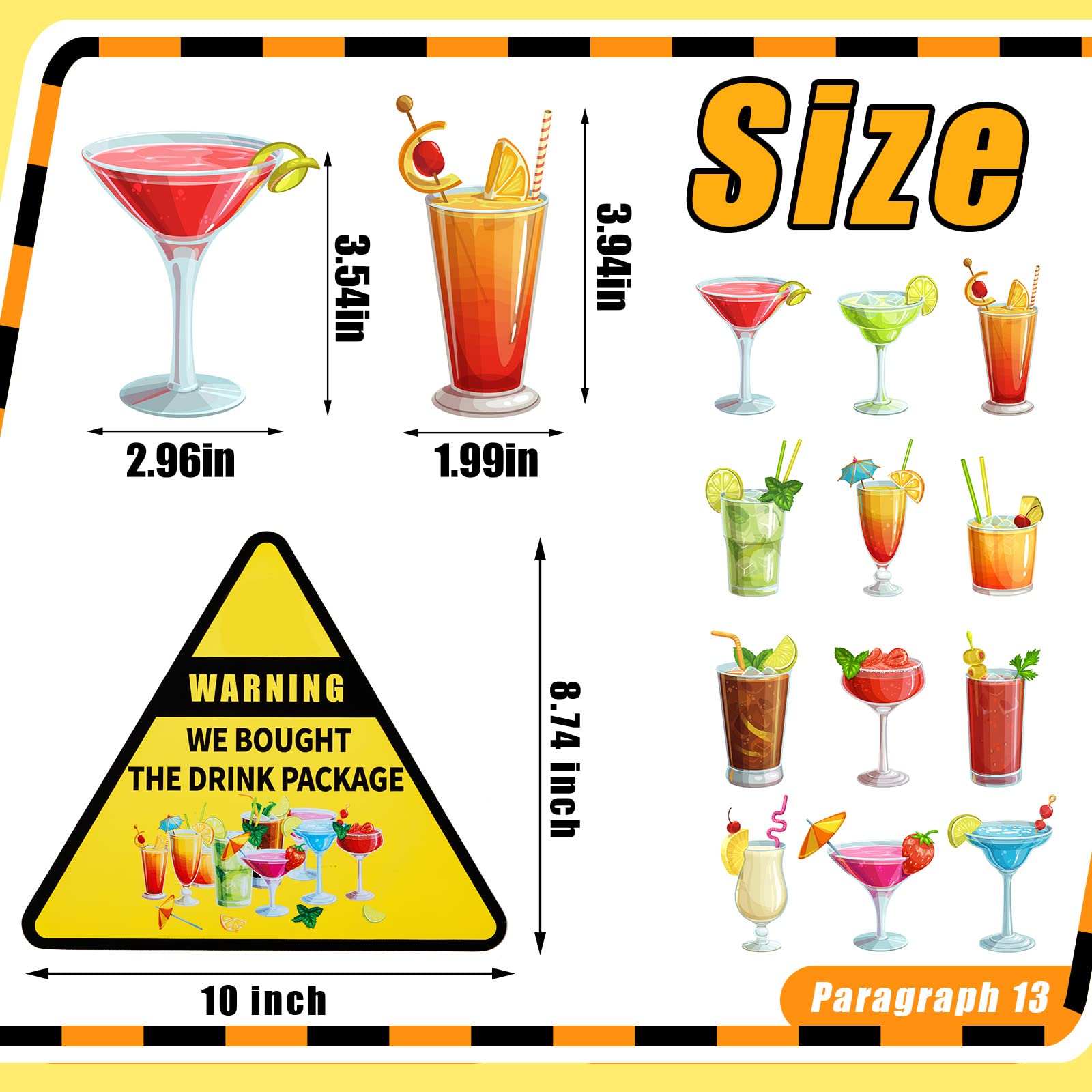 13 Pcs Tropical Drink Cruise Door Magnets - Personalized Funny Magnetic Decor for Carnival, Birthday & Cruise Ships (Warning Cocktail Design) - Perfect for Summer Parties, Themed Events & Cabin Decorations