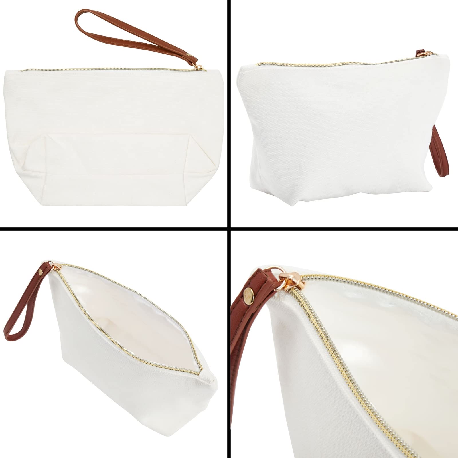 Personalized Gold Initial A Monogram Makeup Bag for Women - Custom Canvas Cosmetic Pouch Travel Organizer (White, 10 x 3 x 6 Inches) - Perfect Gift for Bridesmaids, Birthday & Travel Essentials Storage