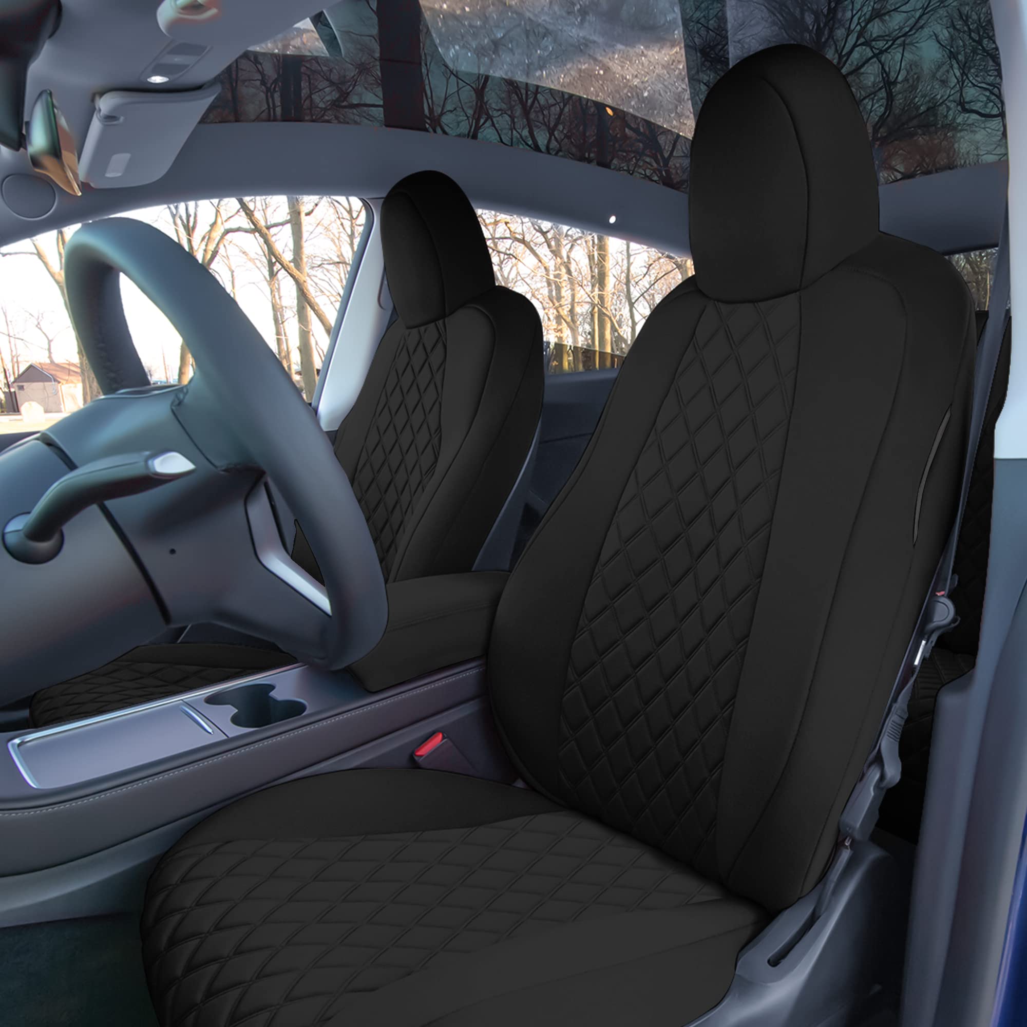 Custom Fit Tesla Model Y Seat Covers (2020-2024) - Waterproof Black Full Set | Premium Automotive Interior Accessories | Perfect for Road Trips, Daily Commutes & Family Protection