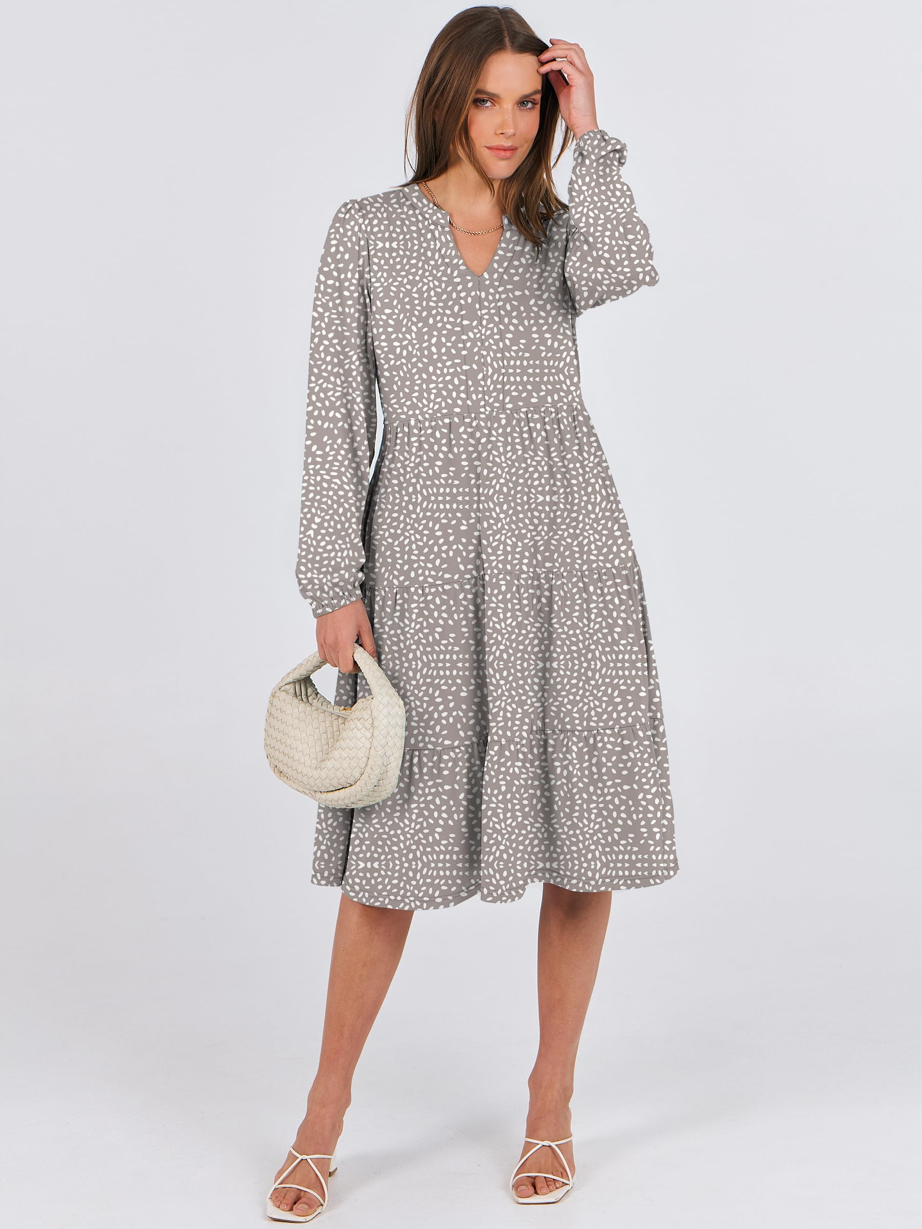ANRABESS Women's Long Sleeve V-Neck Flowy Swing Dress - 2025 Spring Casual Loose Fit Tiered Maxi Dress for Vacation, Beach, Party & Everyday Wear
