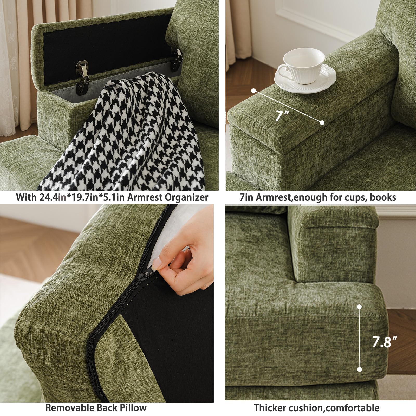 Oversized Mid-Century Accent Chair with Armrest Organizer - Plush 7.8