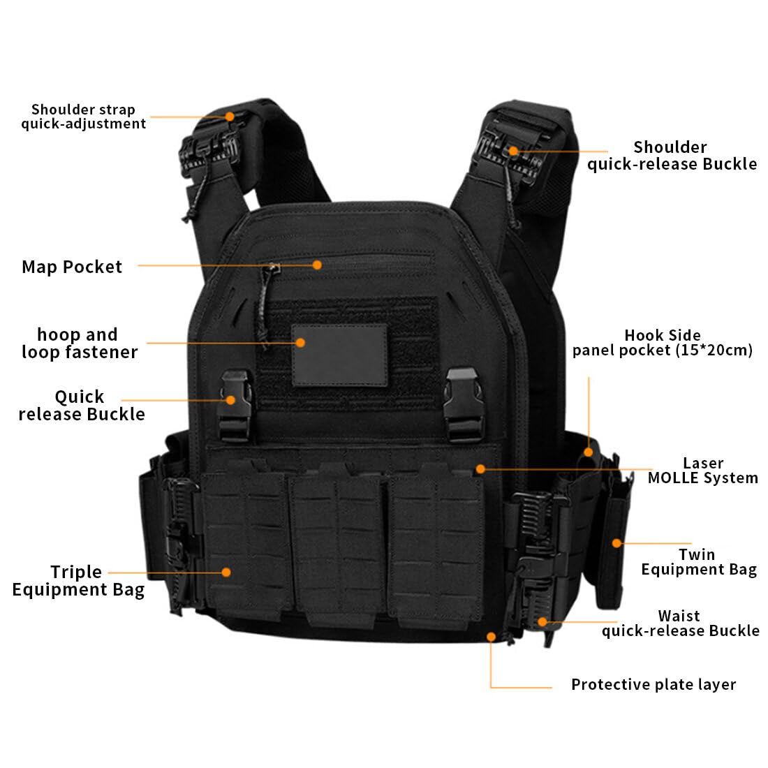 Aetheria Tactical Quick Release Vest - Adjustable Lightweight Body Armor for Men & Women, Waterproof Multi-Purpose Outdoor Training Gear for Hiking, Camping & Airsoft