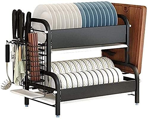 Stainless Steel 3-Tier Plate Rack Dish Drainer with Removable Drainboard - Rustproof Kitchen Organizer for Plates, Pans & Utensils - Perfect for Small Spaces, Countertop Storage & Dish Drying (Black)
