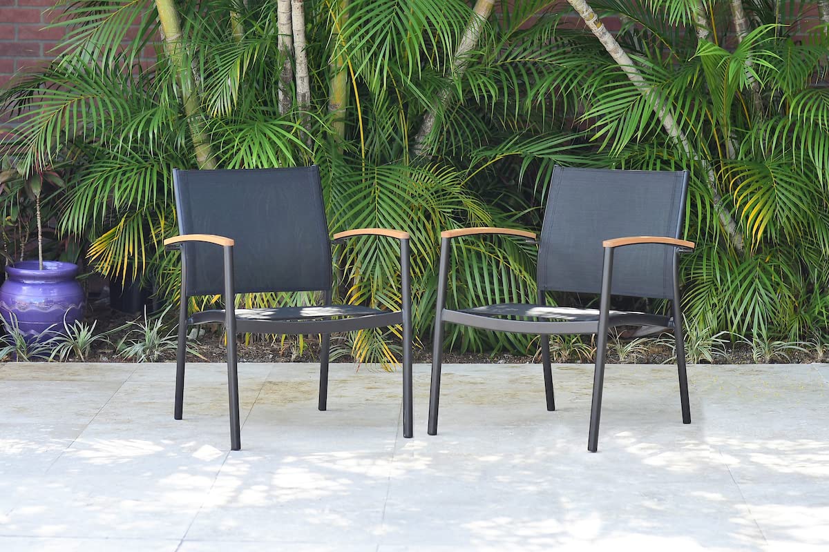 Amazonia Juliette 2-Piece Stacking Patio Furniture Set - Black Wicker Sofa & Sling Chairs for Outdoor, Garden, Poolside & Deck Use - Durable All-Weather Resin Wicker Conversation Set