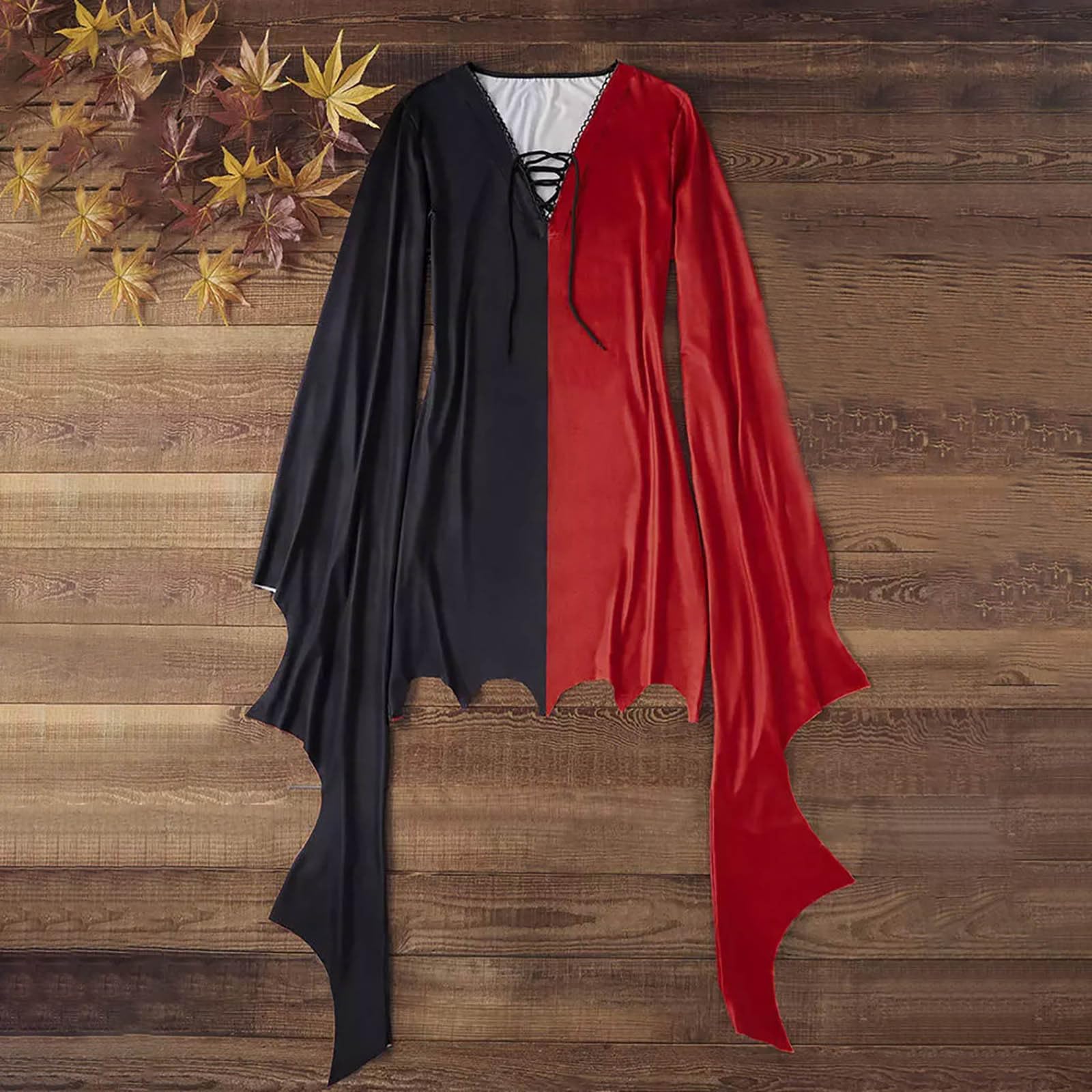 Sexy Bat Sleeve Gothic Mini Wrap Dress for Women - Halloween Costume & Party Outfit with Long Flared Sleeves | Perfect for Halloween Parties, Cosplay Events, and Gothic Fashion Lovers