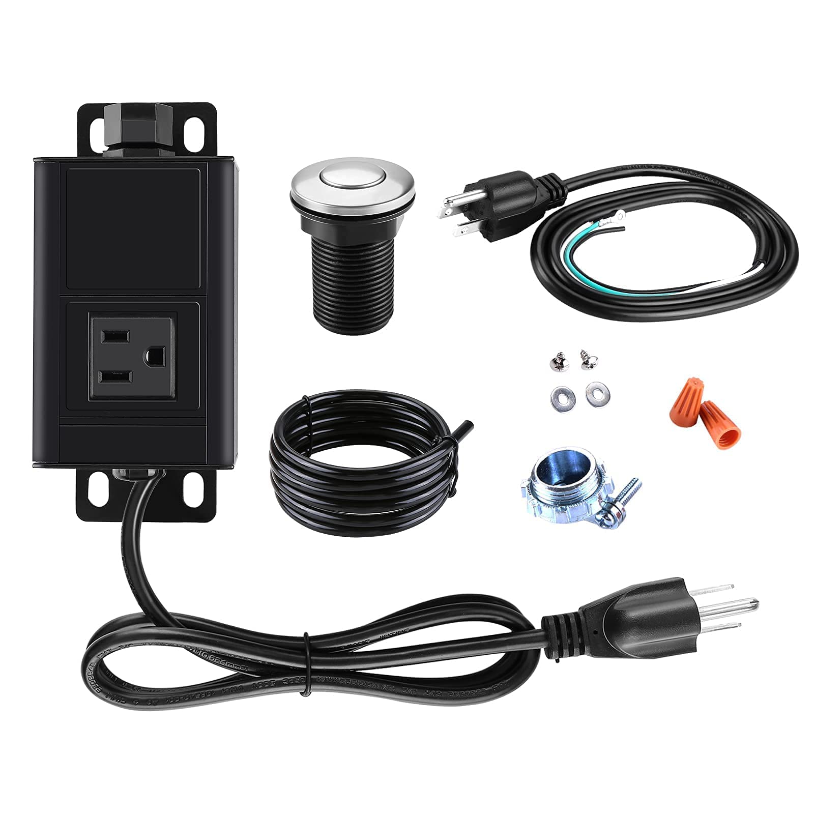 HK Bundle - 2 Items Garbage Disposal Air Switch Kit with Power Cord, Stainless Steel Sink Top Waste Disposer On/Off Push Button (2.5