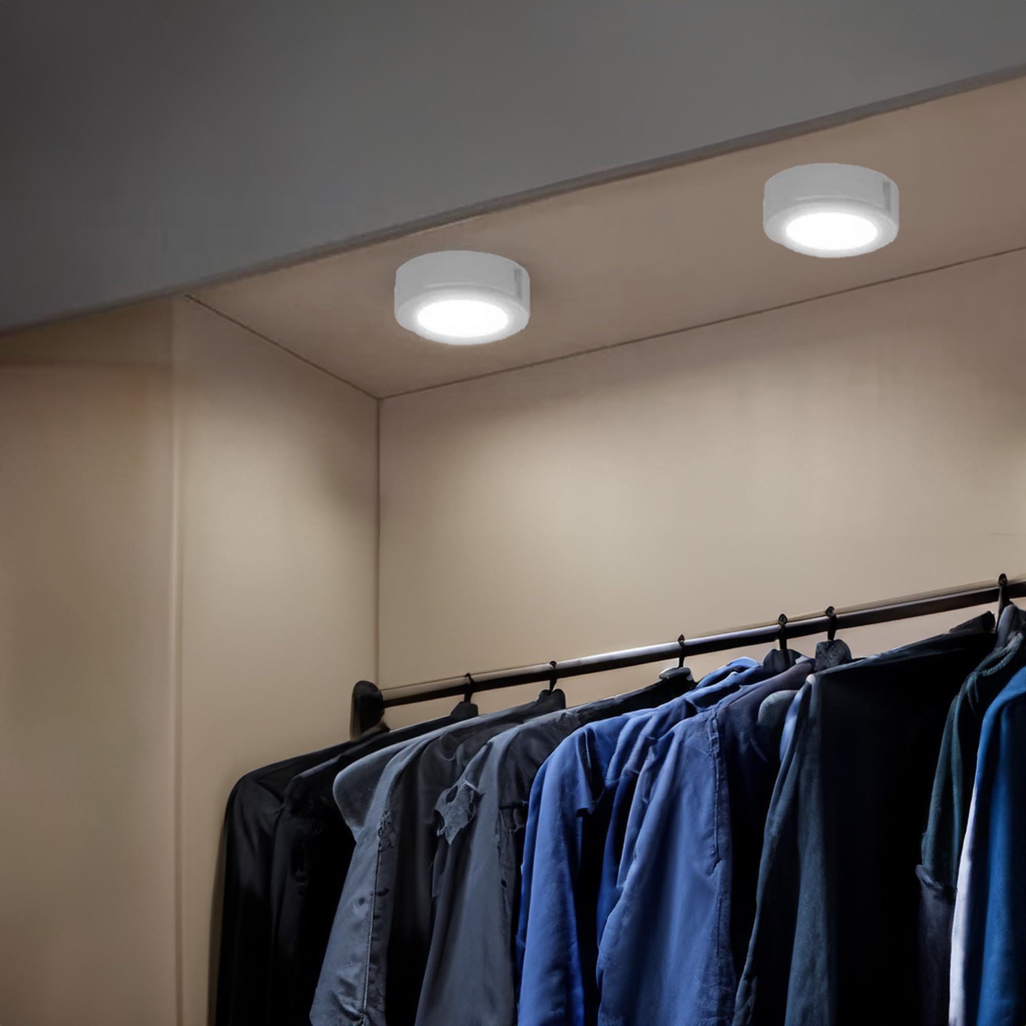 GE 5-Pack Dimmable LED Puck Lights - 4W, 3000-5000K Color Temperature, 50,000 Hours Lifespan, White Plastic Ceiling Mount for Kitchen, Closet & Cabinet Lighting