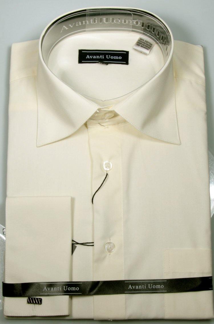 Premium Men's French Cuff Dress Shirt with Spread Collar - Classic Ecru Color for Formal Events & Business Meetings