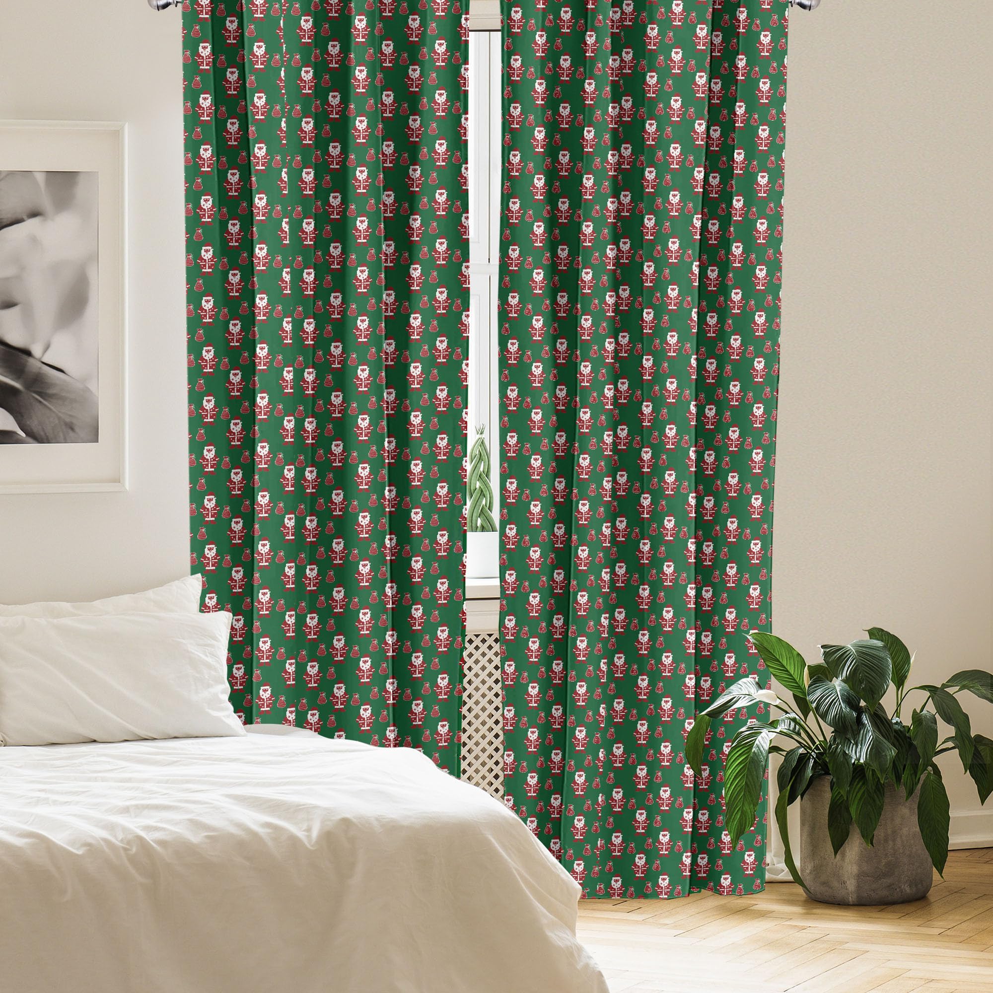 Ambesonne Christmas Santa Claus Window Curtains - 2-Panel Set with Rod Pocket, 28