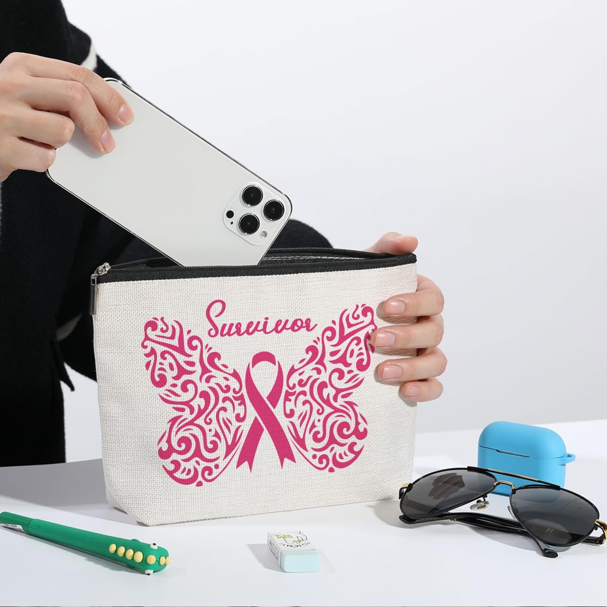 Breast Cancer Survivor Gifts for Women - Inspirational Butterfly Makeup Bag & Travel Cosmetic Pouch | Thoughtful Get Well Soon, Birthday & Cancer Awareness Gift for Female Friends | Perfect for Daily Use, Travel & Special Occasions