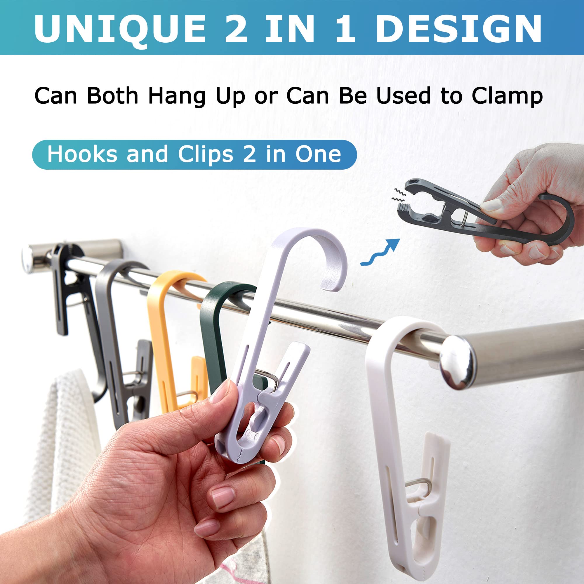 XoYoZo 4Pcs Laundry Hooks with Clips - Hanger Organizer for Socks, Bras & Towels - Bathroom, Wardrobe & Kitchen Use (Black)