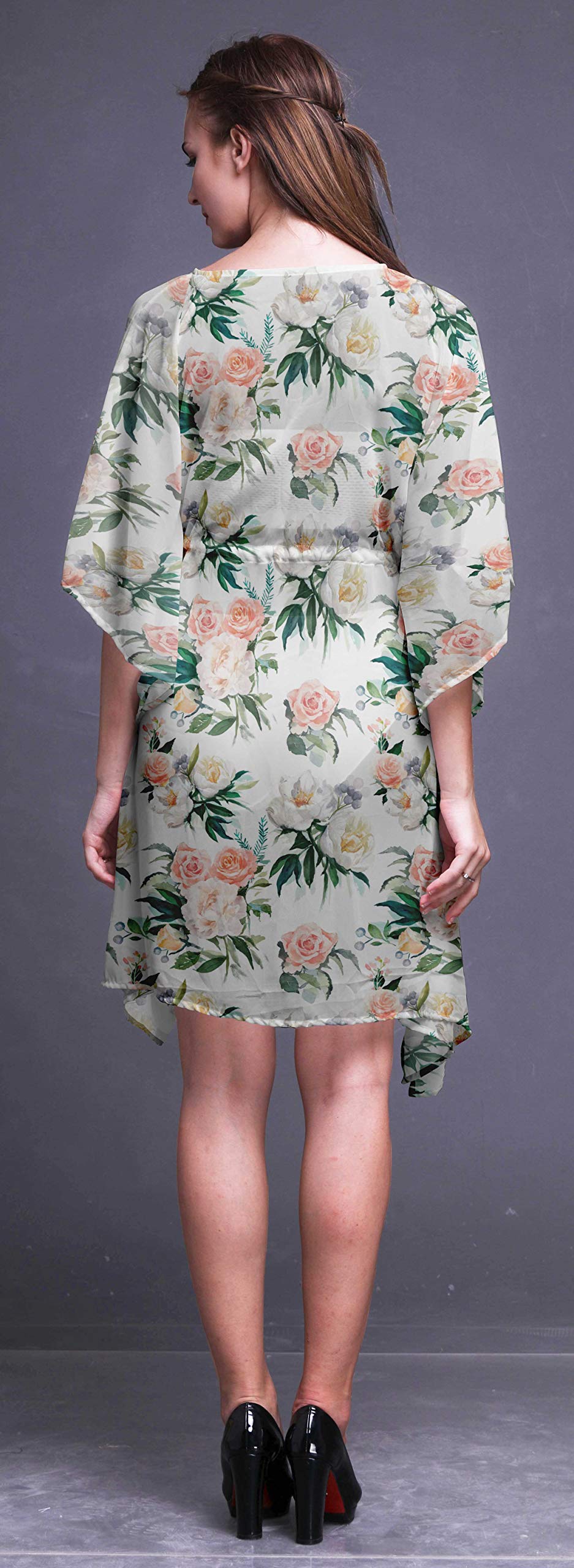 Bimba Women's Short Caftan Midi Dress - Beach Cover Up Swimwear, Summer Boho Kaftan Dress for Pool, Vacation & Resort Wear