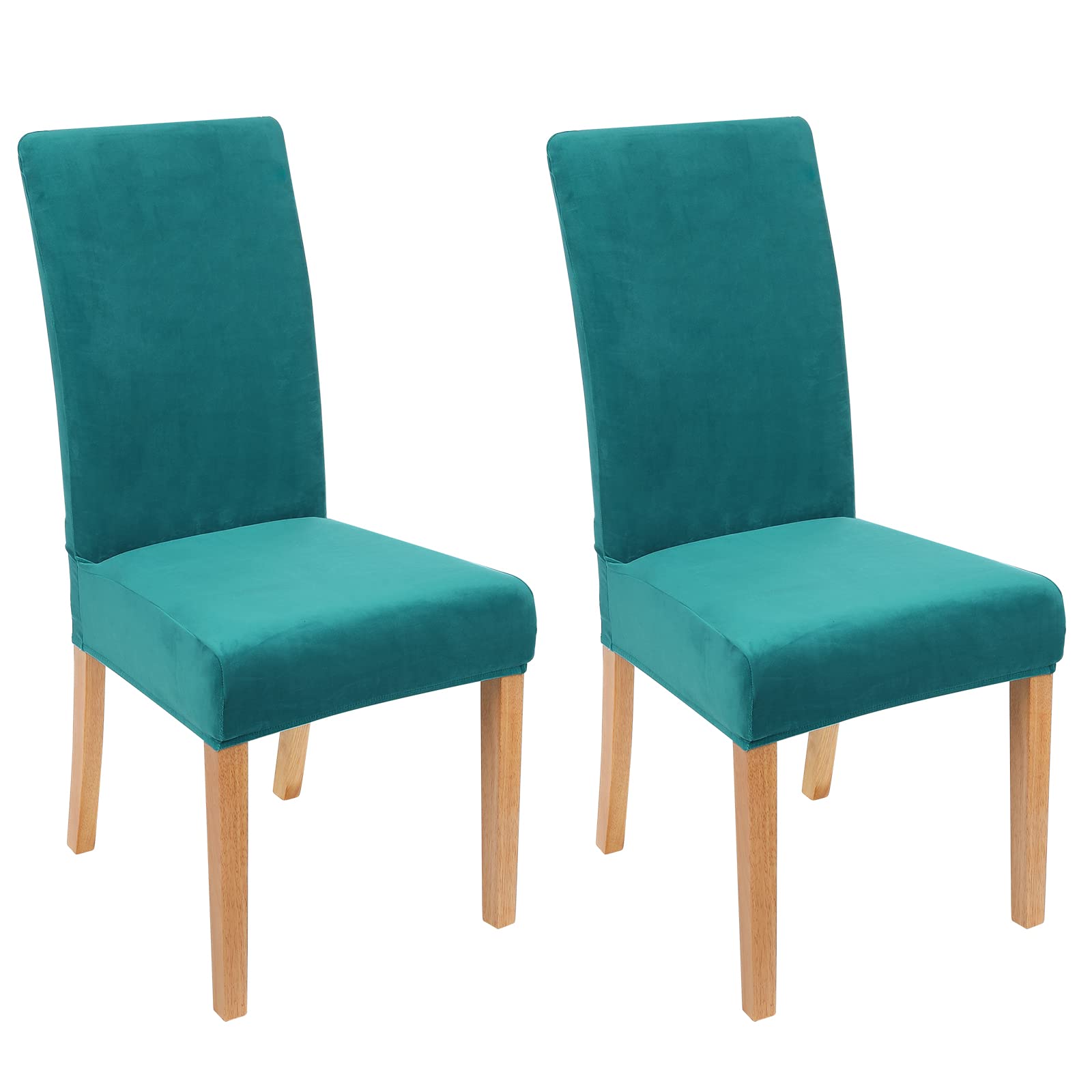 Smiry Velvet Stretch Dining Chair Covers - Soft Removable Slipcovers Set of 2, Peacock Green - Perfect for Dining Room Decor, Kitchen Chairs & Home Party Seating
