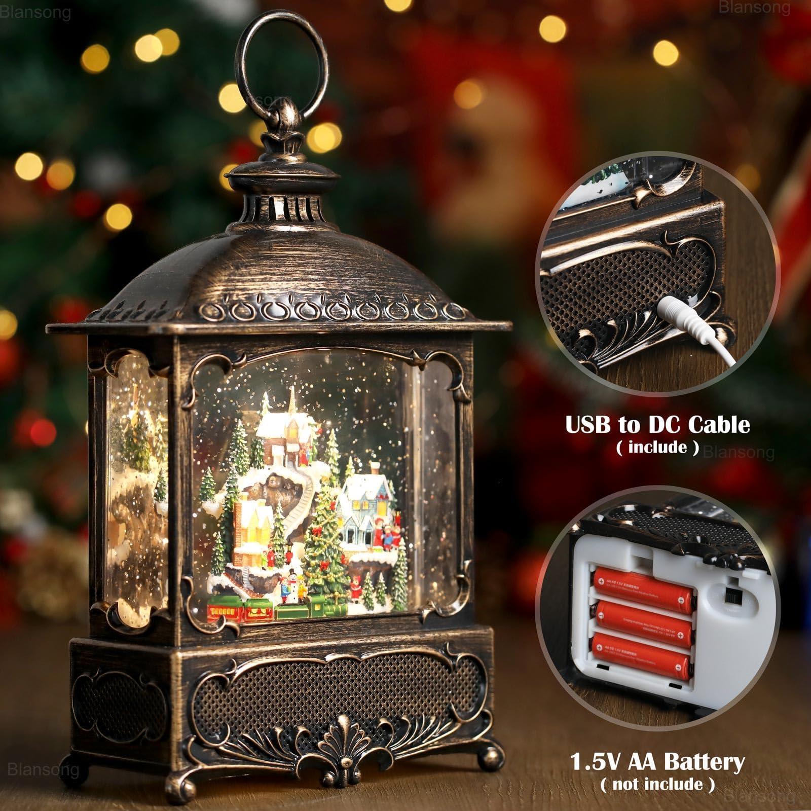 10.2 Inch Christmas Snow Globe Lantern with Timer - USB & Battery Powered Holiday Village Decor for Home, Office, Party | Perfect for Mantel, Tabletop & Gift Giving