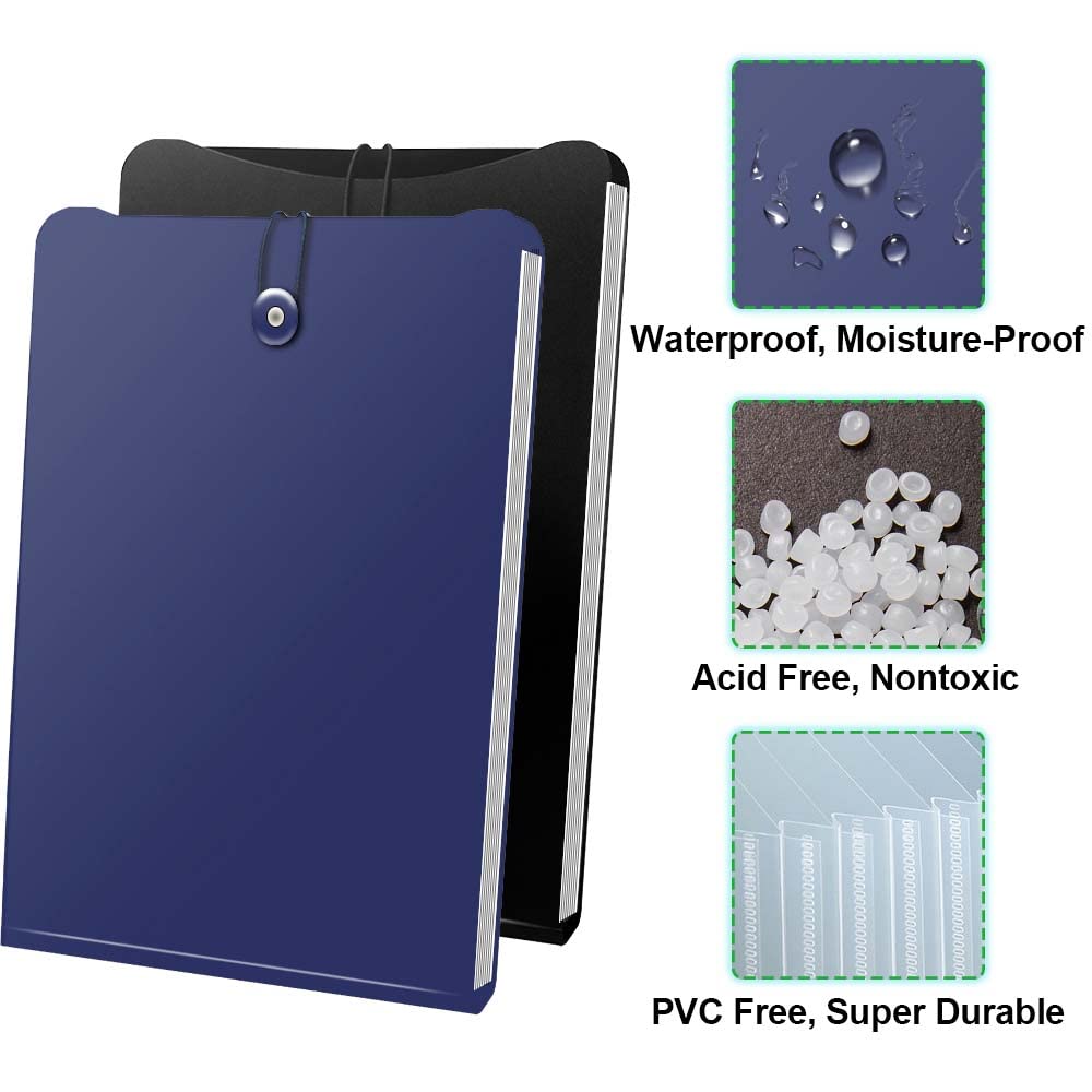 Premium 2-Pack Accordion File Folder Organizer - 7-Pocket Expanding Plastic Document Holder with Labels for A4 & Letter Size Papers (13.78