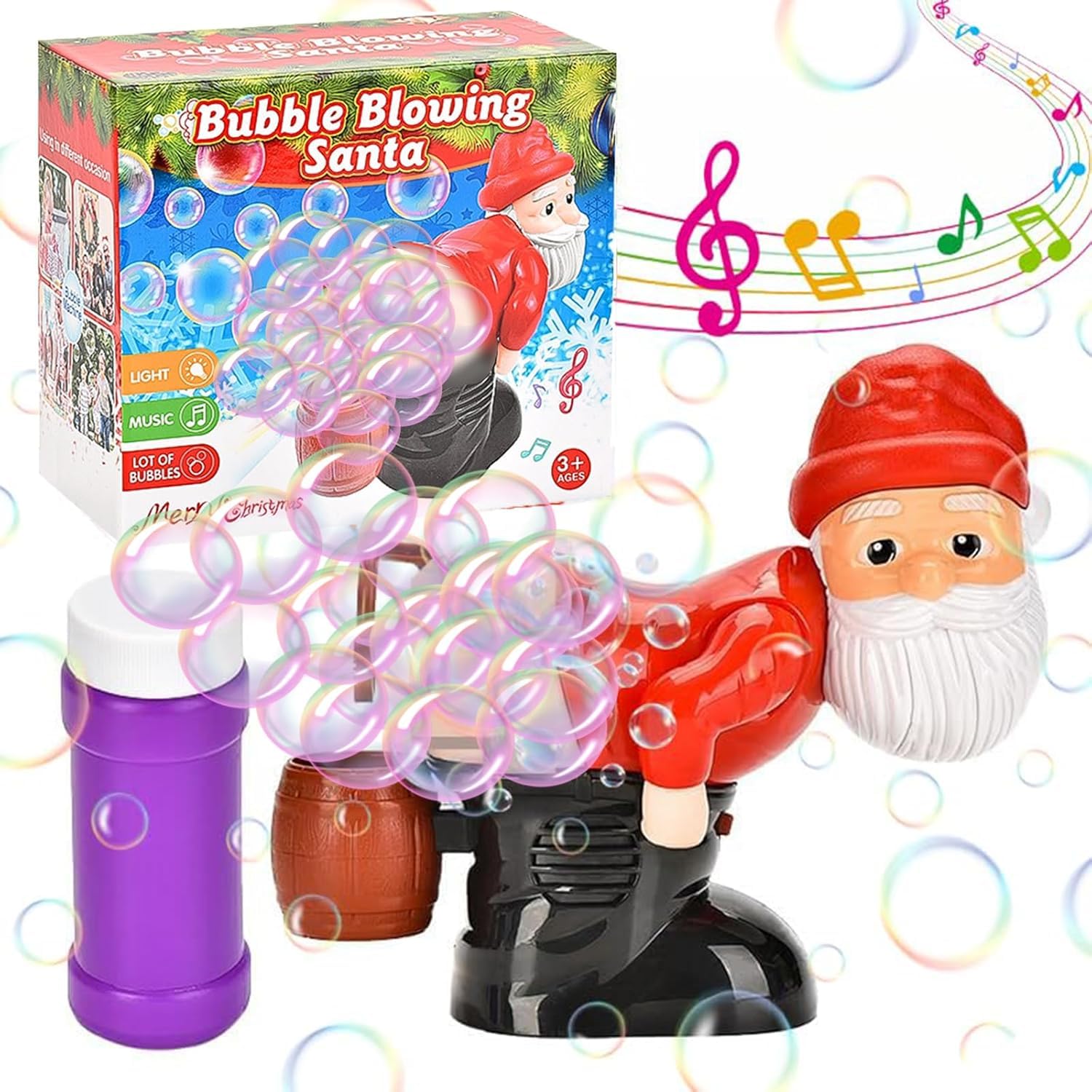 Santa Claus Bubble Blower Machine with Music & LED Lights - Fun Christmas Bubble Toy for Kids Indoor & Outdoor Play - Perfect for Holiday Parties, Backyard Fun & Festive Decorations