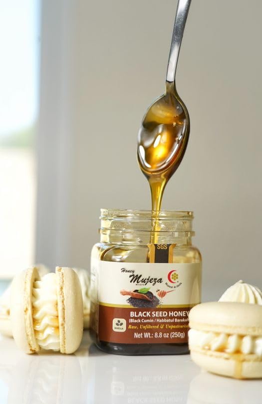 Premium Organic Black Seed Honey - 100% Natural Raw, Non-GMO, Gluten-Free (Pack of 6, 17.6oz Each) - Immune System Booster, Cold & Allergy Relief - Perfect for Tea, Toast & Healthy Recipes