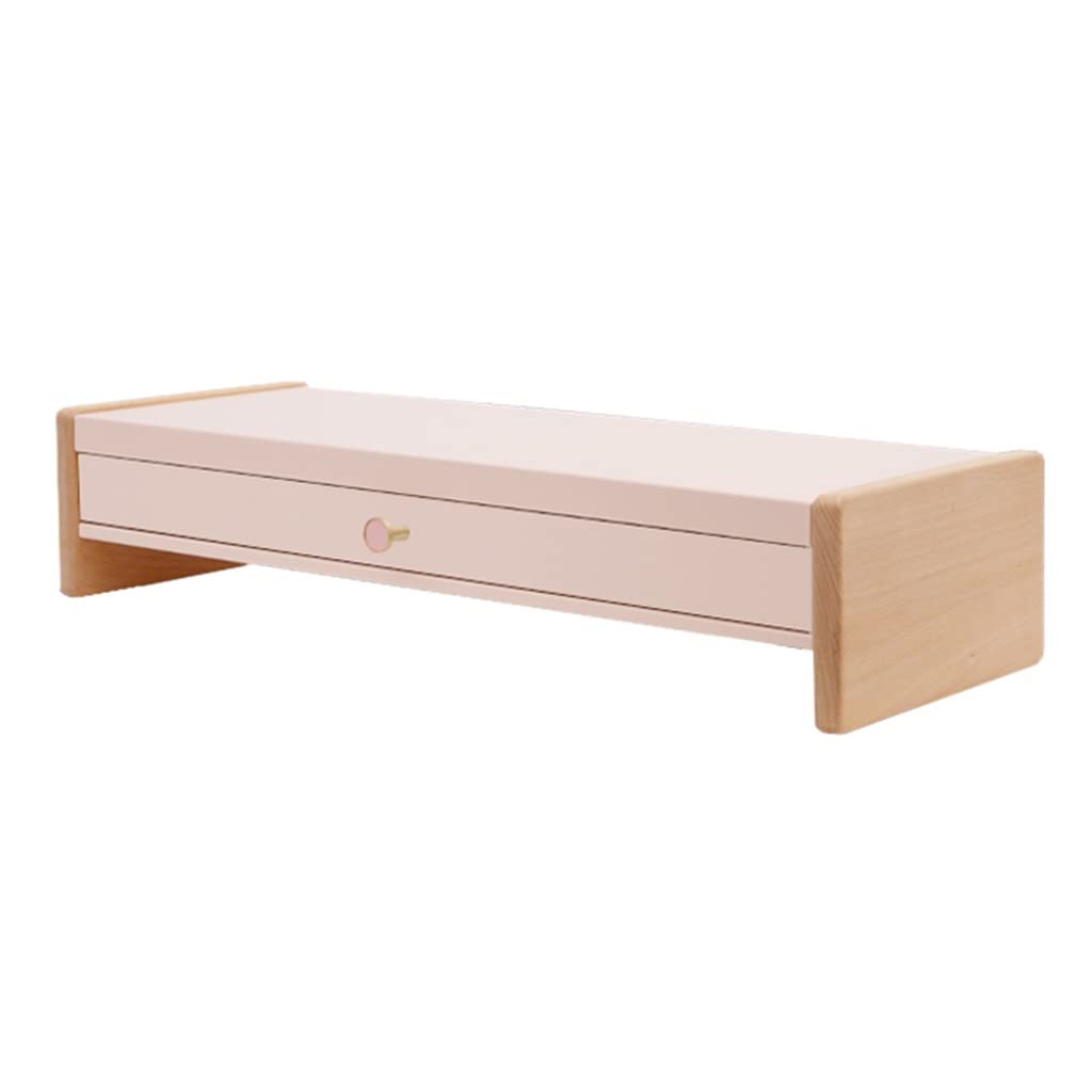 Ergonomic Monitor Stand Riser with Storage Drawer - Sturdy Carbon Steel & Wood Legs Computer Stand for Office & Home Workspace (Pink, 25.6