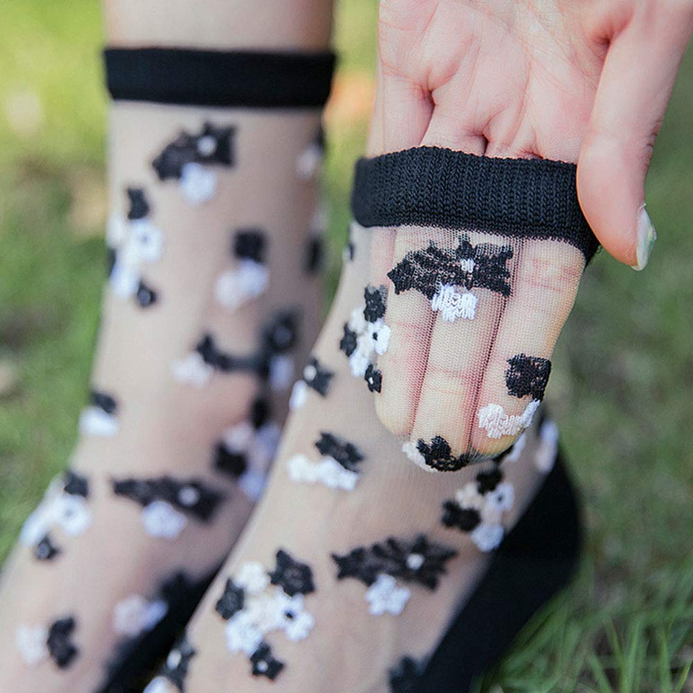 Acxico 10 Pairs Women's Floral Silk Socks - Breathable Thin Short Socks for Spring & Summer | Perfect for Weddings, Office Wear & Casual Outfits