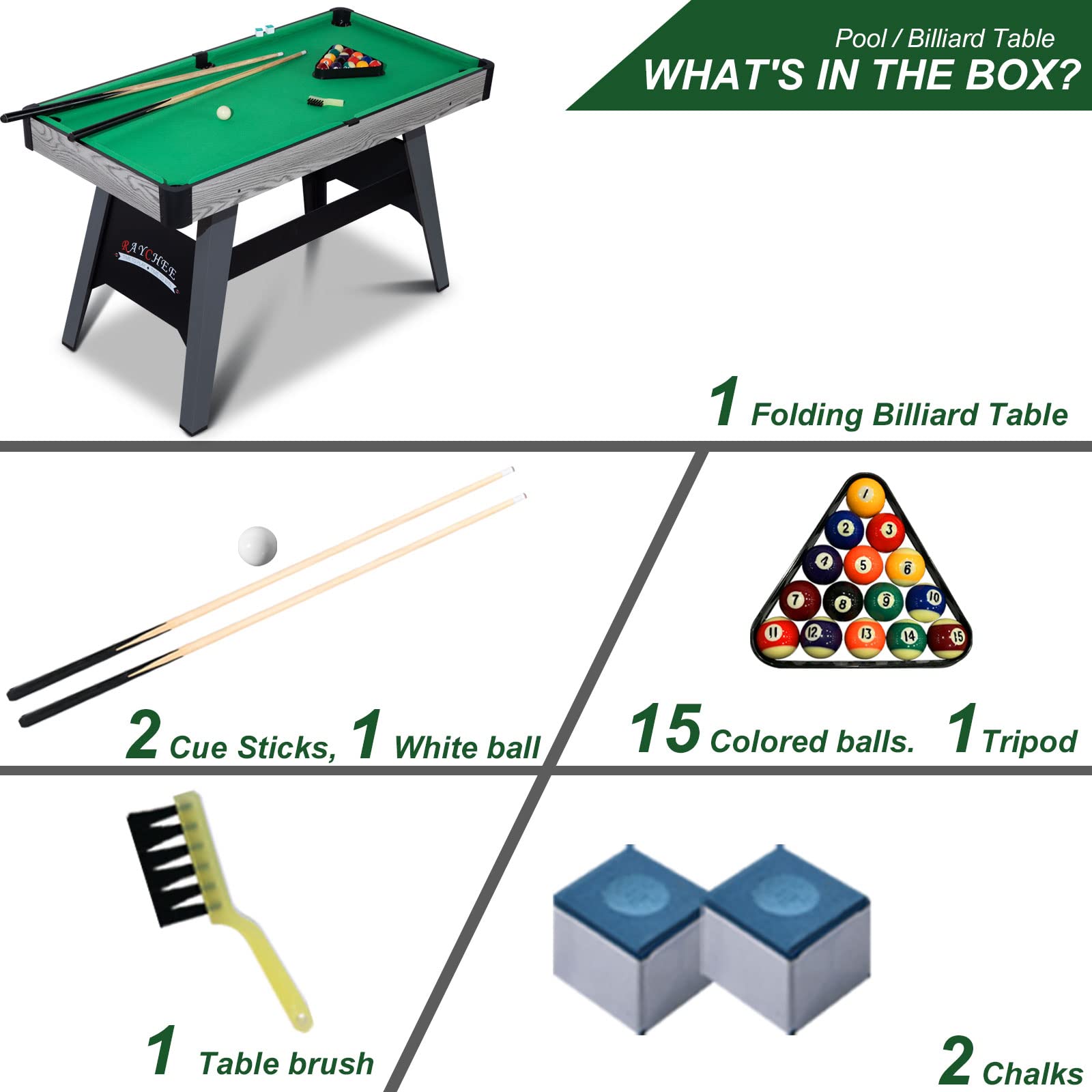 4ft Portable Billiards Pool Table for Kids & Adults - Indoor Game Table with 2 Cue Sticks, 16 Balls, Triangle, Chalk & Brush - Perfect for Family Game Rooms, Playrooms & Home Entertainment (Red)