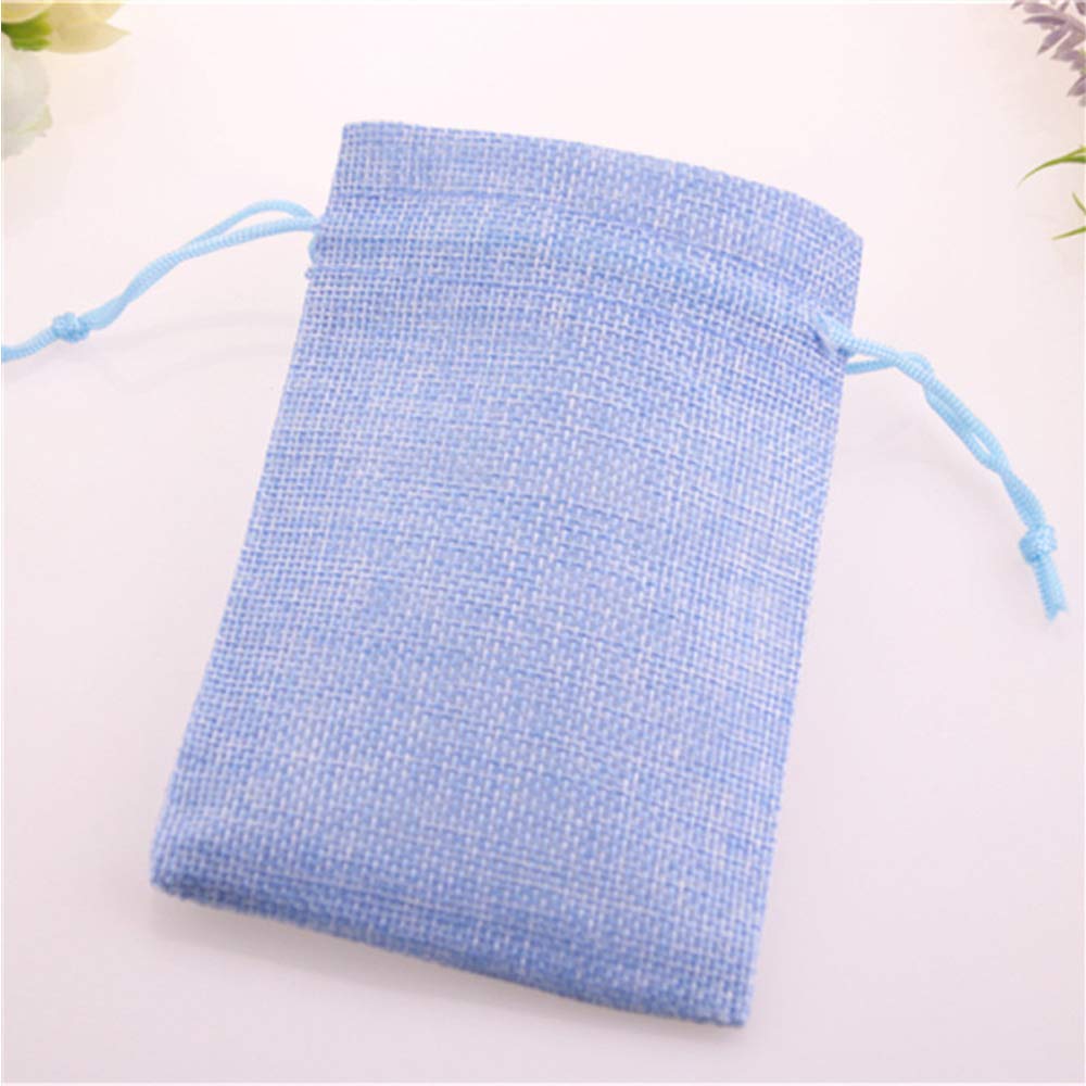 30 Pack Light Blue Burlap Drawstring Bags 4x5.5 Inch - Natural Jute Gift Pouches for Wedding Favors, Jewelry Packaging, Party Decor & DIY Crafts - Eco-Friendly Small Favor Bags for Bridal Shower, Baby Shower & Handmade Gifts