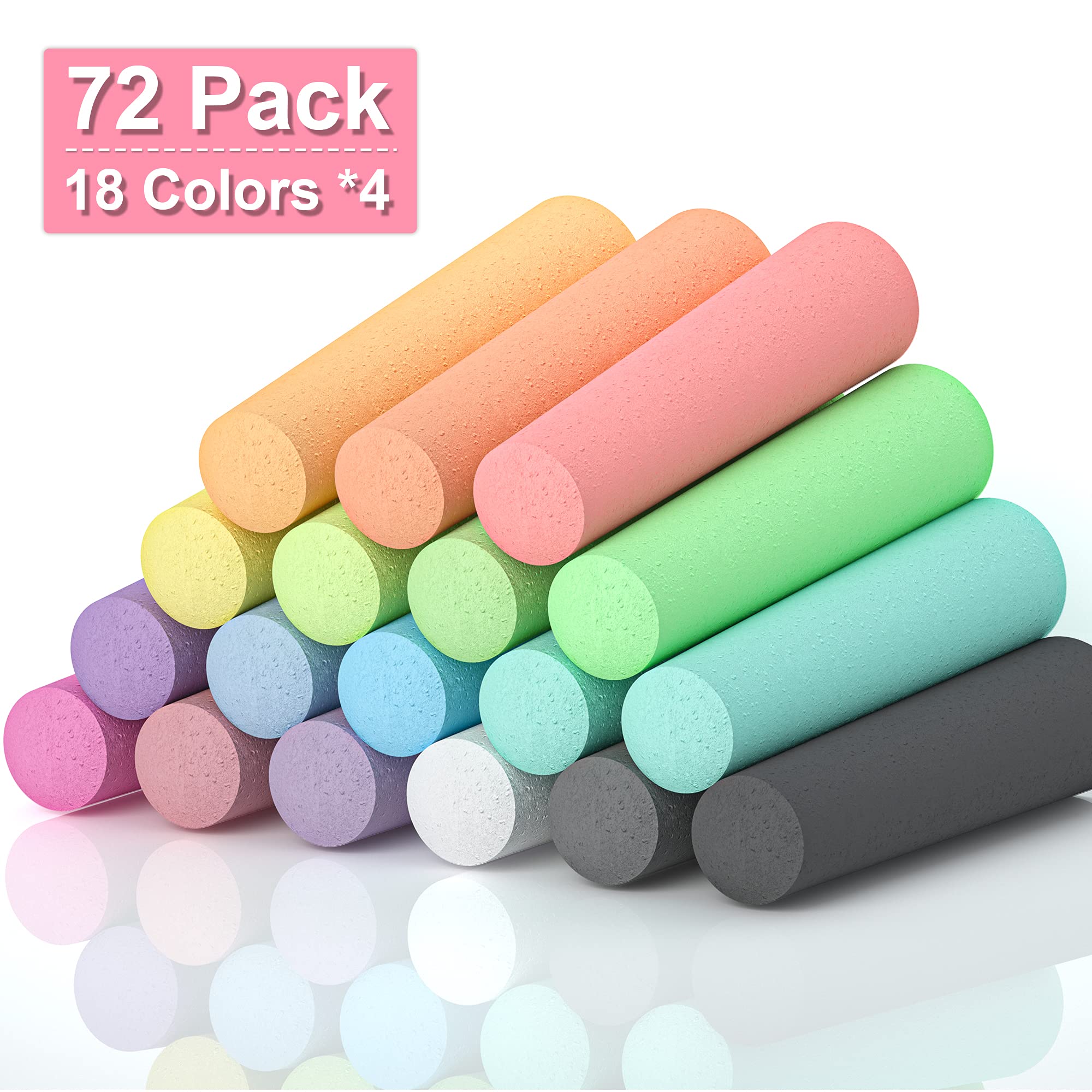 Feela 72-Piece Jumbo Sidewalk Chalk Set - 18 Vibrant Colors for Outdoor Play, Blackboard & Street Art - Perfect for Kids, Family Fun, School Activities & Playground Creativity