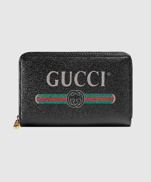 Gucci Print Leather Zip Around Wallet for Women & Men - Black RFID Blocking Bifold Wallet for Travel & Everyday Use