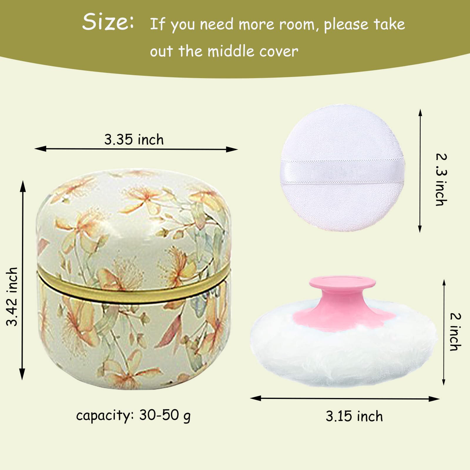 Premium Body Powder Puff with Travel Case - Soft Dusting Powder Applicator for Women | Bath & On-The-Go Touch-Ups (Yellow Floral Design)