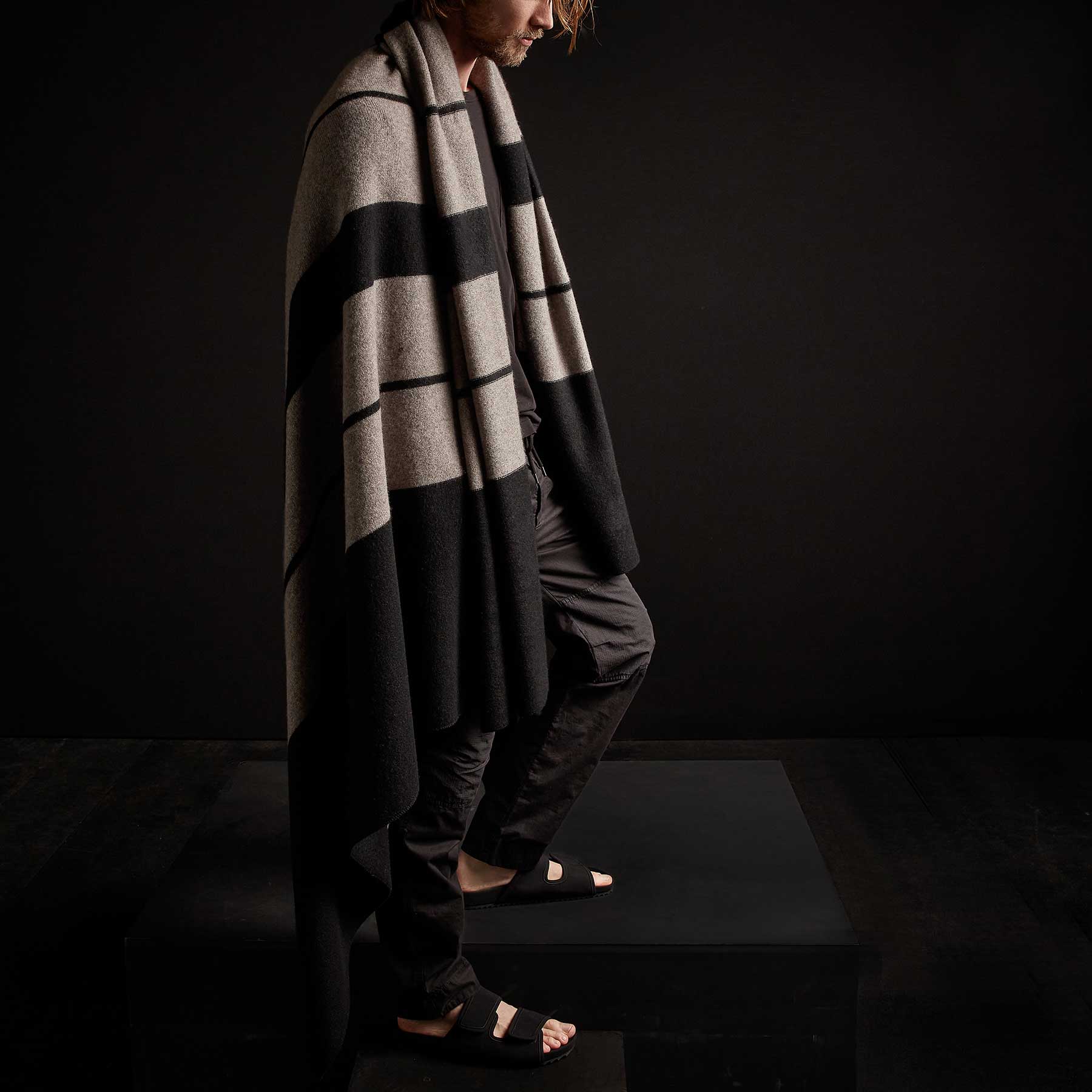 Double Stripe Reversible Blanket - Soft & Cozy Black/Taupe Melange Throw - Perfect for Sofa, Bed & Home Decor