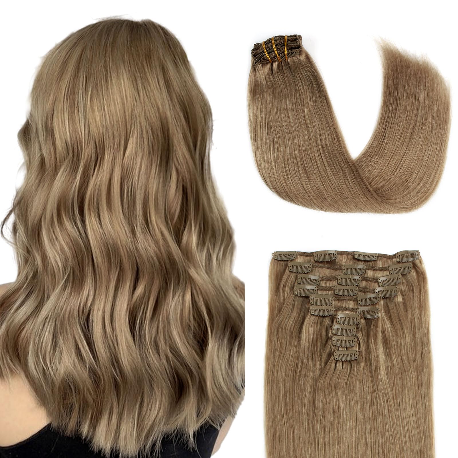 20 Inch 160g Clip-in Human Hair Extensions - 10 Pieces Remy Straight Virgin Hair in Chestnut Brown (21 Clips) | Perfect for Volume Boost, Length Extension & Styling for Parties, Weddings & Daily Wear