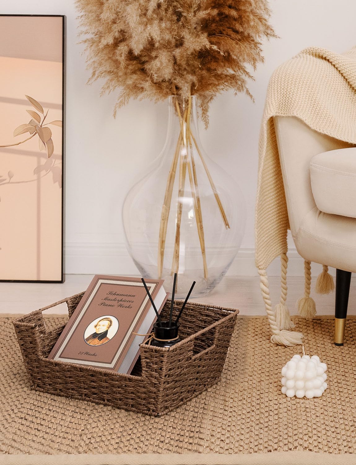 StorageWorks Wicker Baskets for Home Organization - 2 Pack Brown Handwoven Pantry & Shelf Storage Baskets | Perfect for Kitchen, Bathroom & Closet Organization