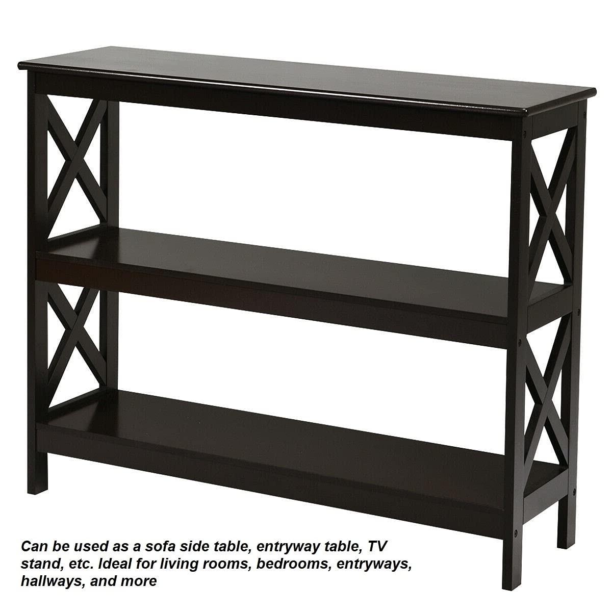3-Tier Entryway Console Table with Bookshelf - Multi-Functional Hallway Accent Table for TV Stand, Sofa Side Table, Plant Display, Books & Decor - Perfect for Organizing Keys, Remotes, Phone Chargers - Ideal for Living Room, Bedroom & Entryway Organization