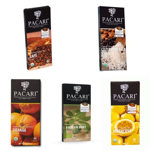 Organic Pacari Chocolate Bars - Passion Fruit, Orange, Salt & Nibs, Andean Mint & Coffee Flavors | Premium Ecuadorian Dark Chocolate | Perfect for Gifts, Desserts & Healthy Snacking