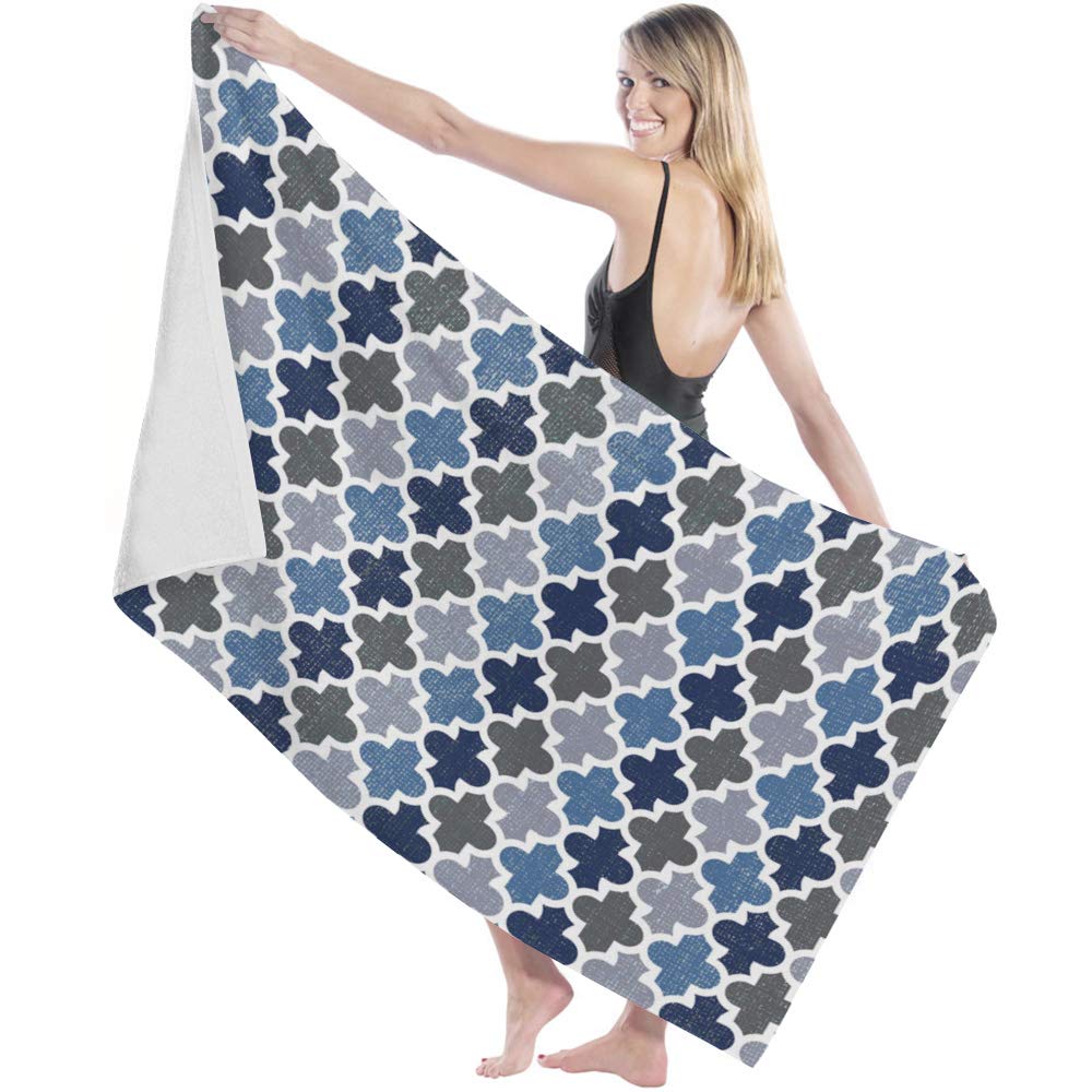 Premium Moroccan Style Navy Blue Bath Towel - Soft, Highly Absorbent & Quick Drying Rocking Giraffe Design - 27x55 Inch Oversized Beach Towel for Pool, Gym, Spa & Home Bathroom Use - Perfect for Travel, Yoga & Lounging