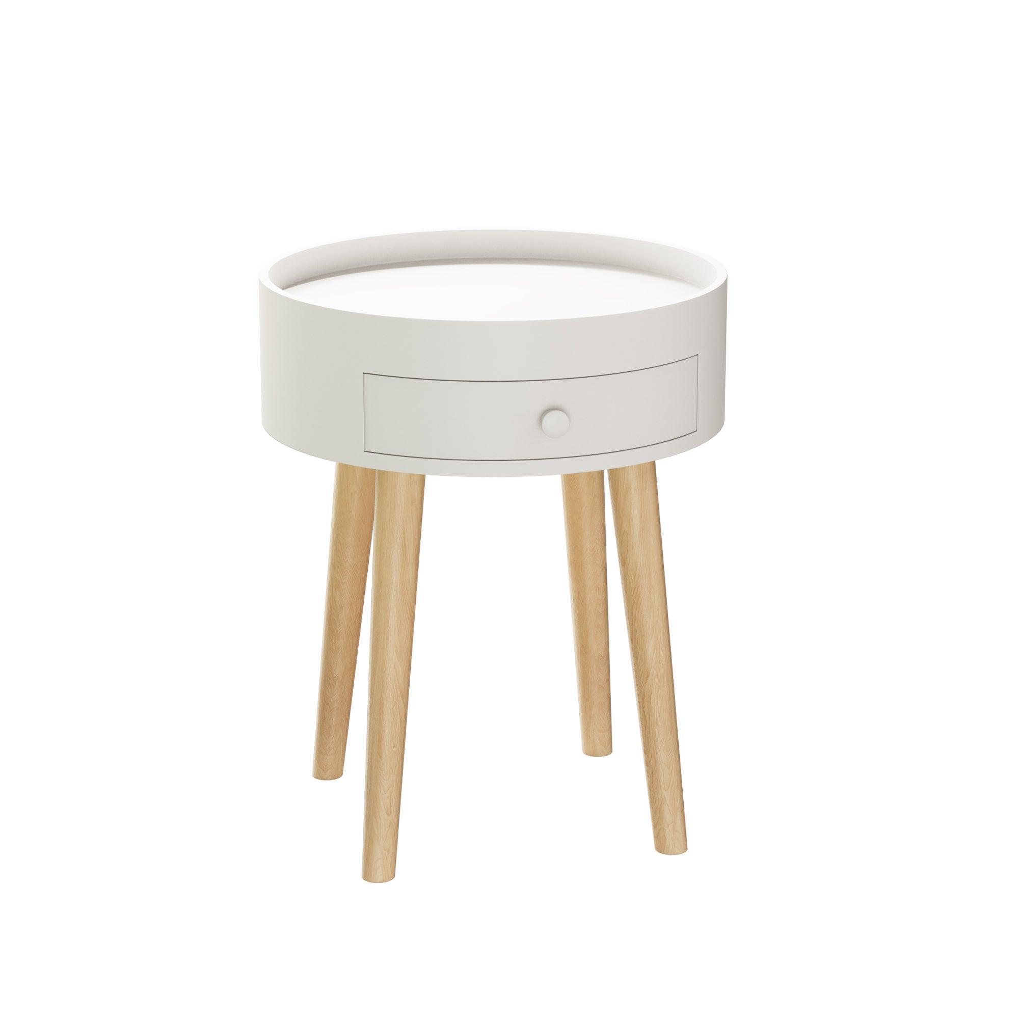 18H Nightstand with Storage Drawer & Oak Legs - Modern Bedside Table, Sofa Side Table for Bedroom, Living Room - Perfect for Small Spaces, Apartment Essentials & Home Organization