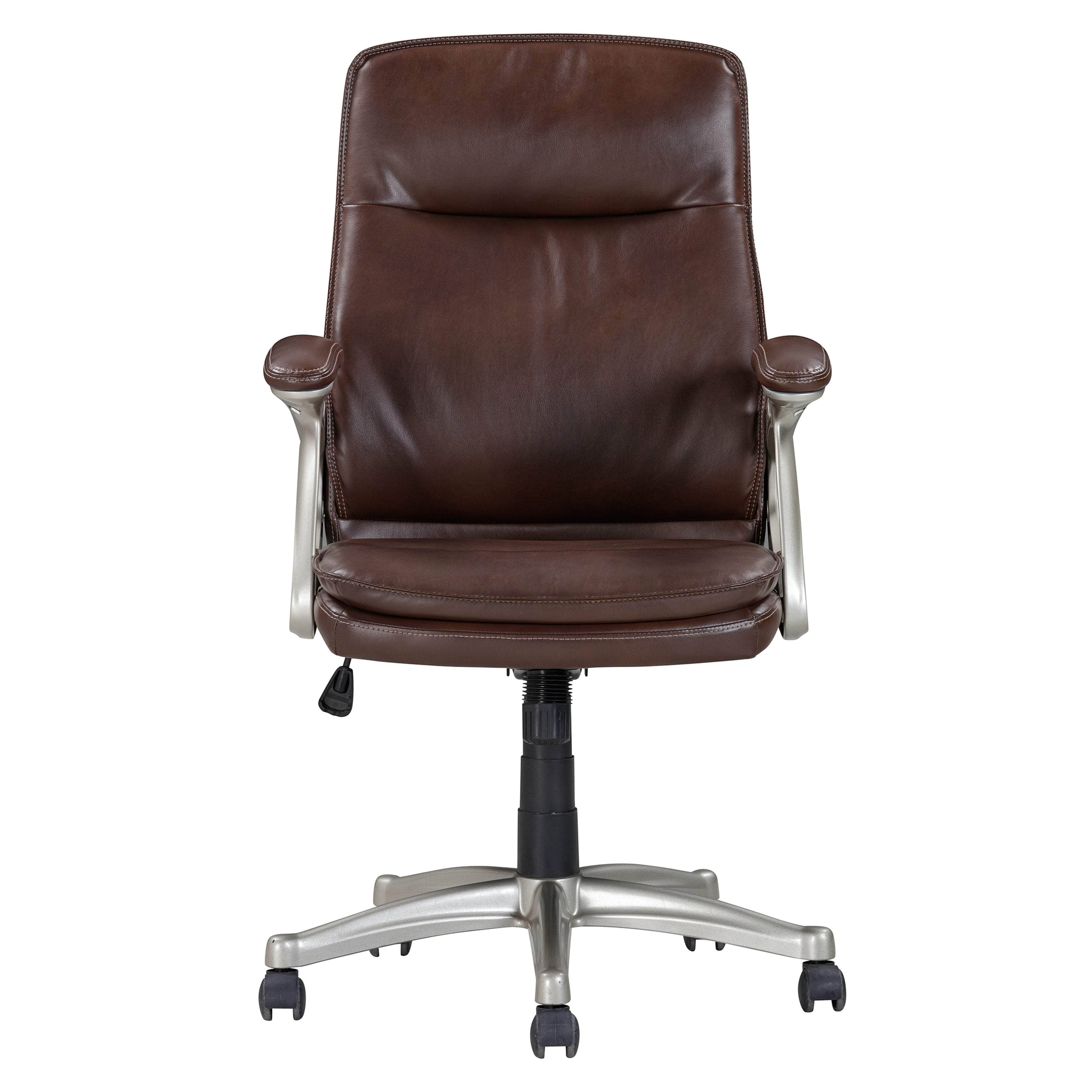 Sealy Hugo Brown Faux Leather Swivel Mid Back Office Chair - Ergonomic Desk Chair for Home & Office Workspace