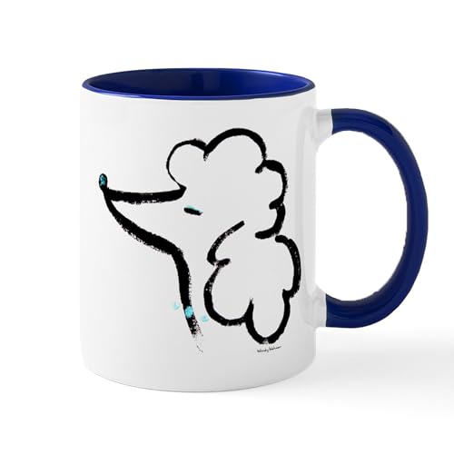 White/Navy Inside - Poodle Portrait Mugs