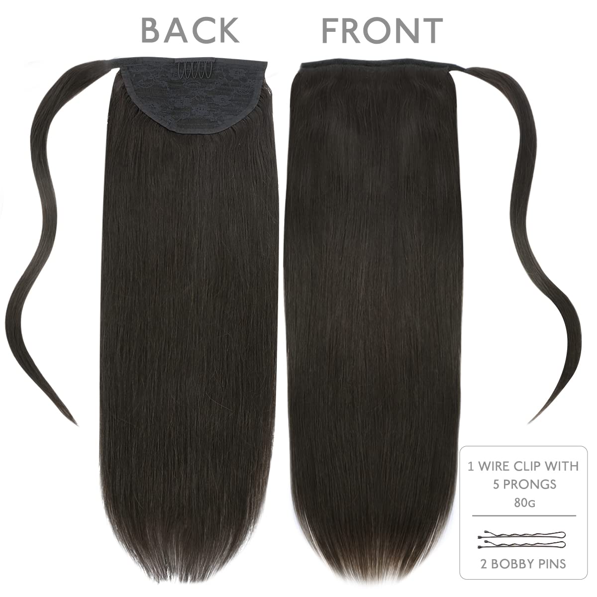 WENNALIFE 22 Inch Clip-in Ponytail Hair Extension - 80g Natural Black Human Hair, Remy Hair Wrap Around Ponytail for Women | Perfect for Parties, Weddings & Daily Styling