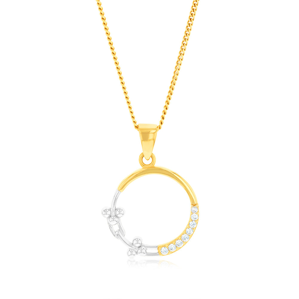 9ct Yellow and White Gold Two-Tone Diamond Cut Circle of Life Pendant Necklace - Perfect for Birthdays, Anniversaries & Special Occasions