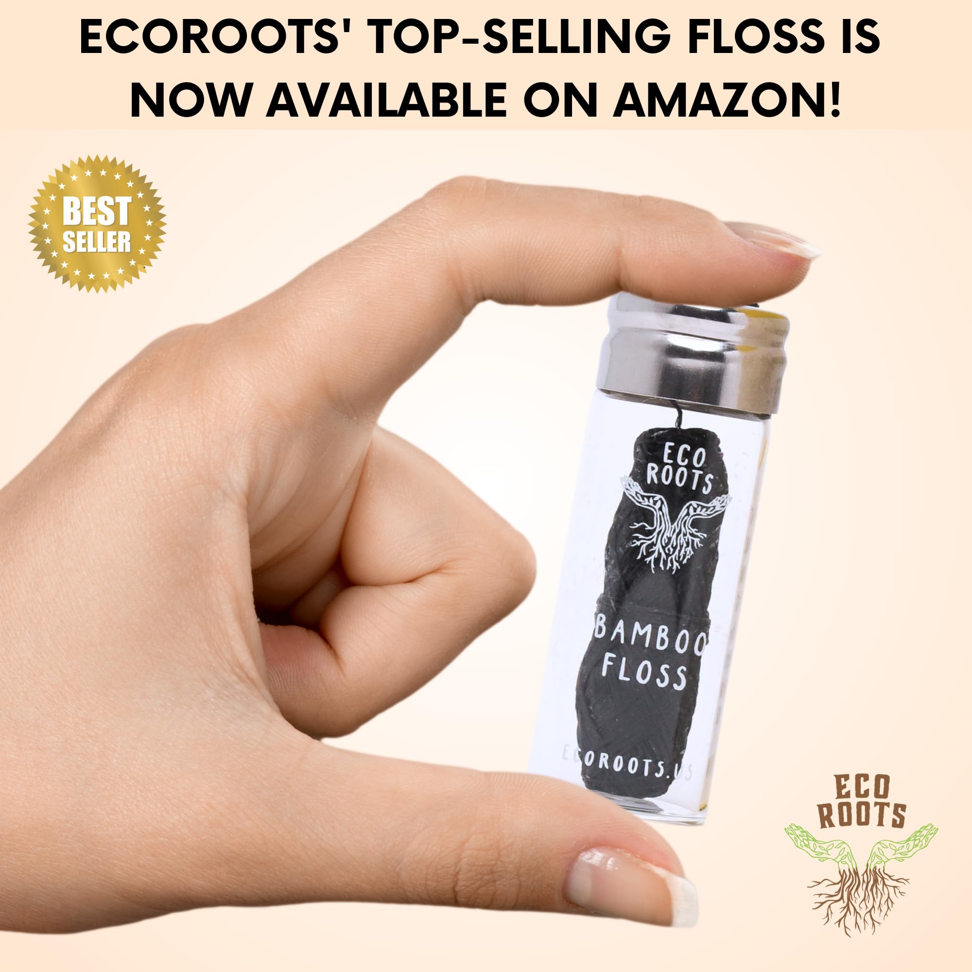 Eco-Friendly Natural Bamboo Dental Floss - Refillable Glass Container with 3 Biodegradable Floss Refills (33 Yards Each) | Vegan, Non-Toxic, Zero Waste Oral Care | Perfect for Travel, Home & Sustainable Lifestyle