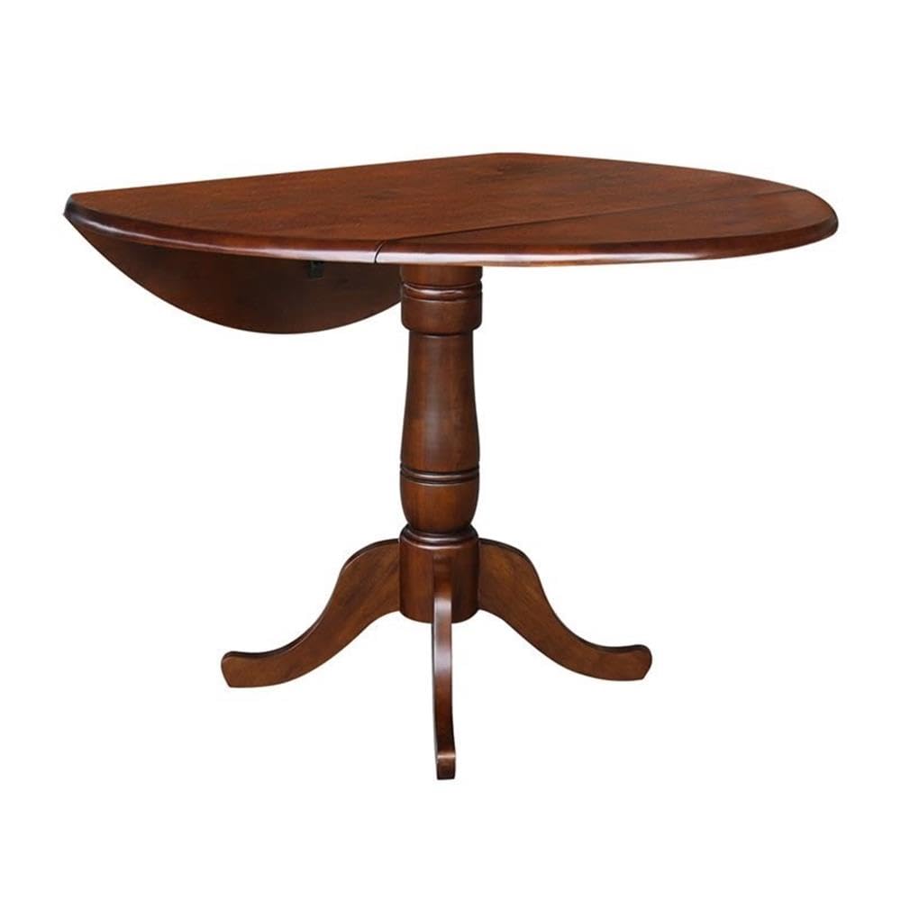IC International Concepts Round Hardwood Dual Drop Leaf Pedestal Dining Table - Espresso Finish for Kitchen, Dining Room & Small Space Saving Furniture