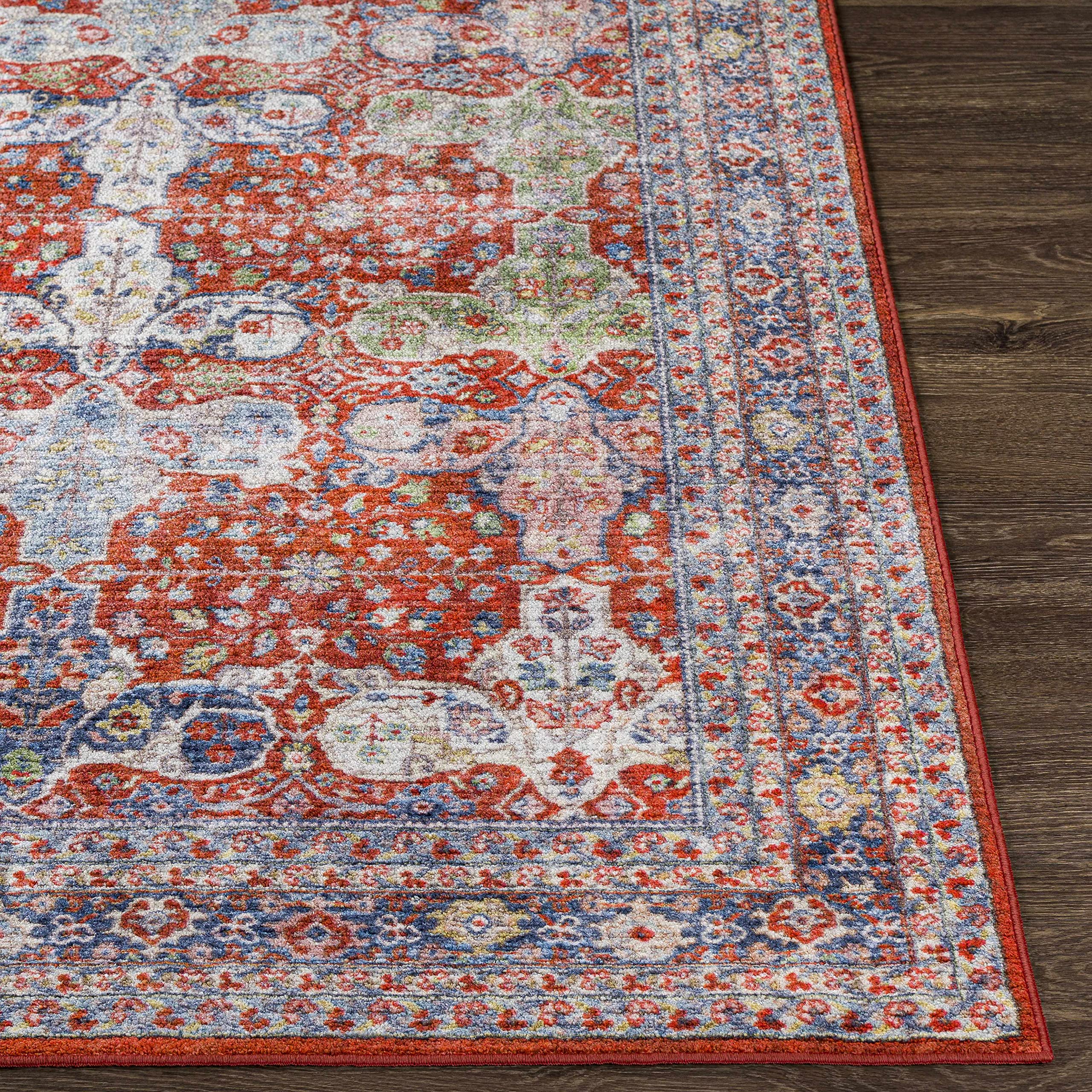 Machine Washable Hauteloom Kangundo Traditional Area Rug - Red, Navy, Denim - 6'7