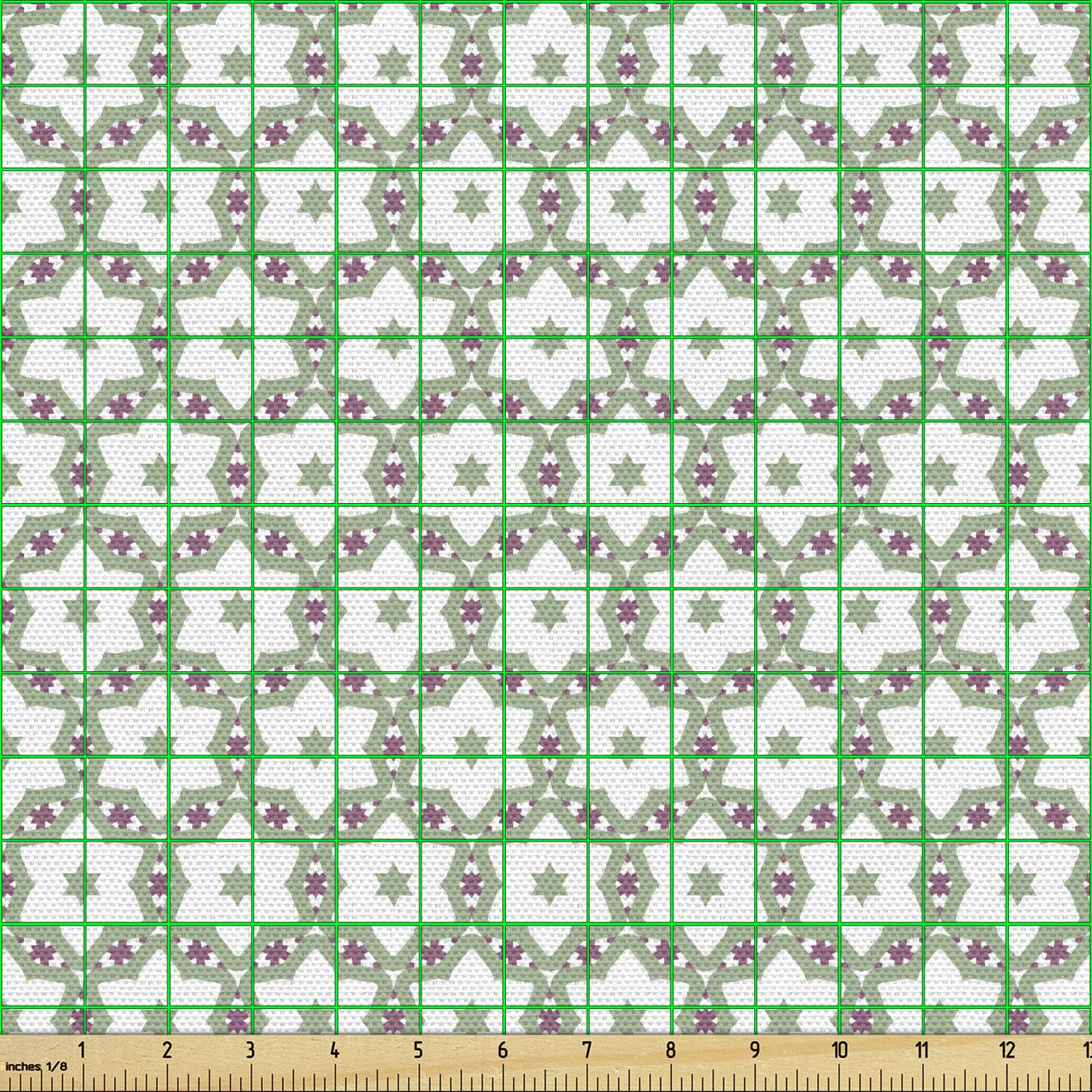 Ambesonne Oriental Fabric by The Yard - Rhythmic Star & Pointy Petal Flower Pattern on Plain Backdrop | 10 Yards White Pistachio Green | Upholstery, Curtains, Pillows & Home Decor | Perfect for Living Room, Bedroom & DIY Craft Projects