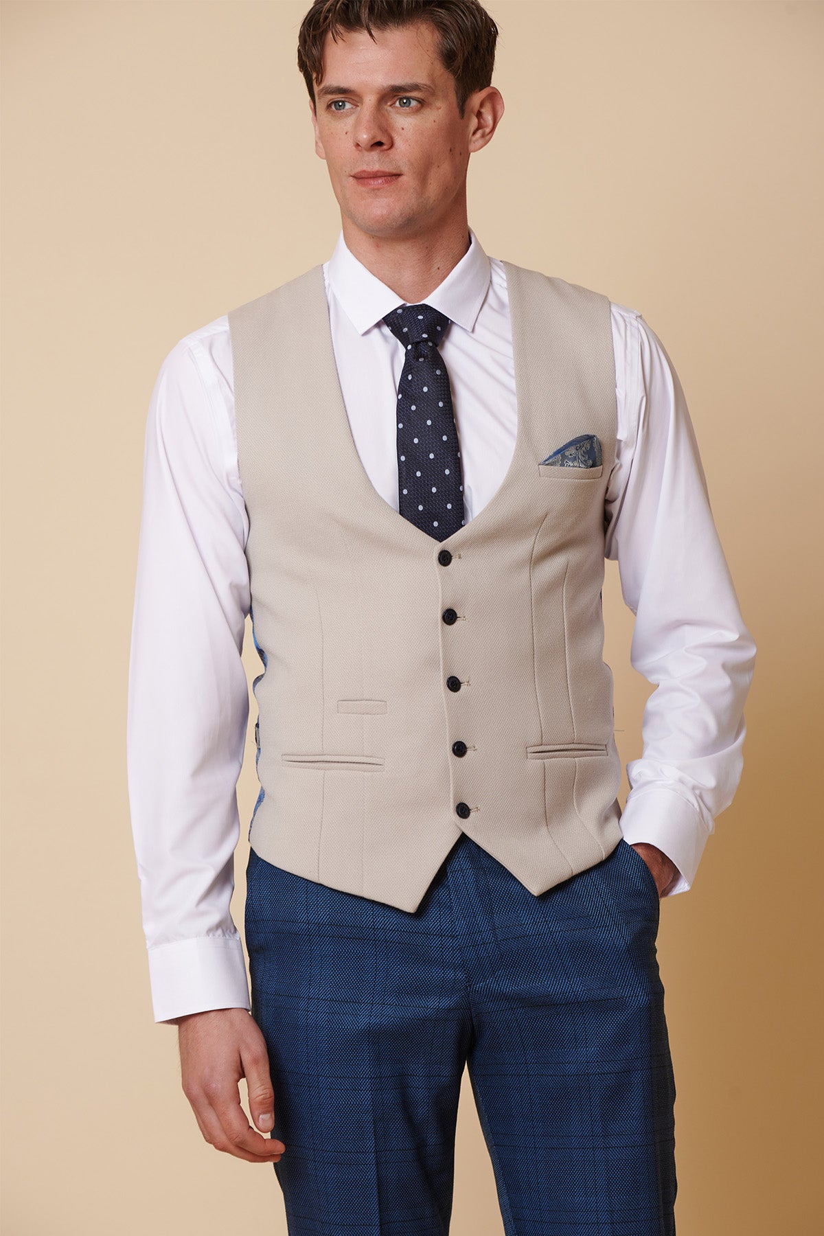 KELVIN Men's Slim Fit Stone Single Breasted Waistcoat Vest - Perfect for Business Casual, Weddings & Formal Occasions